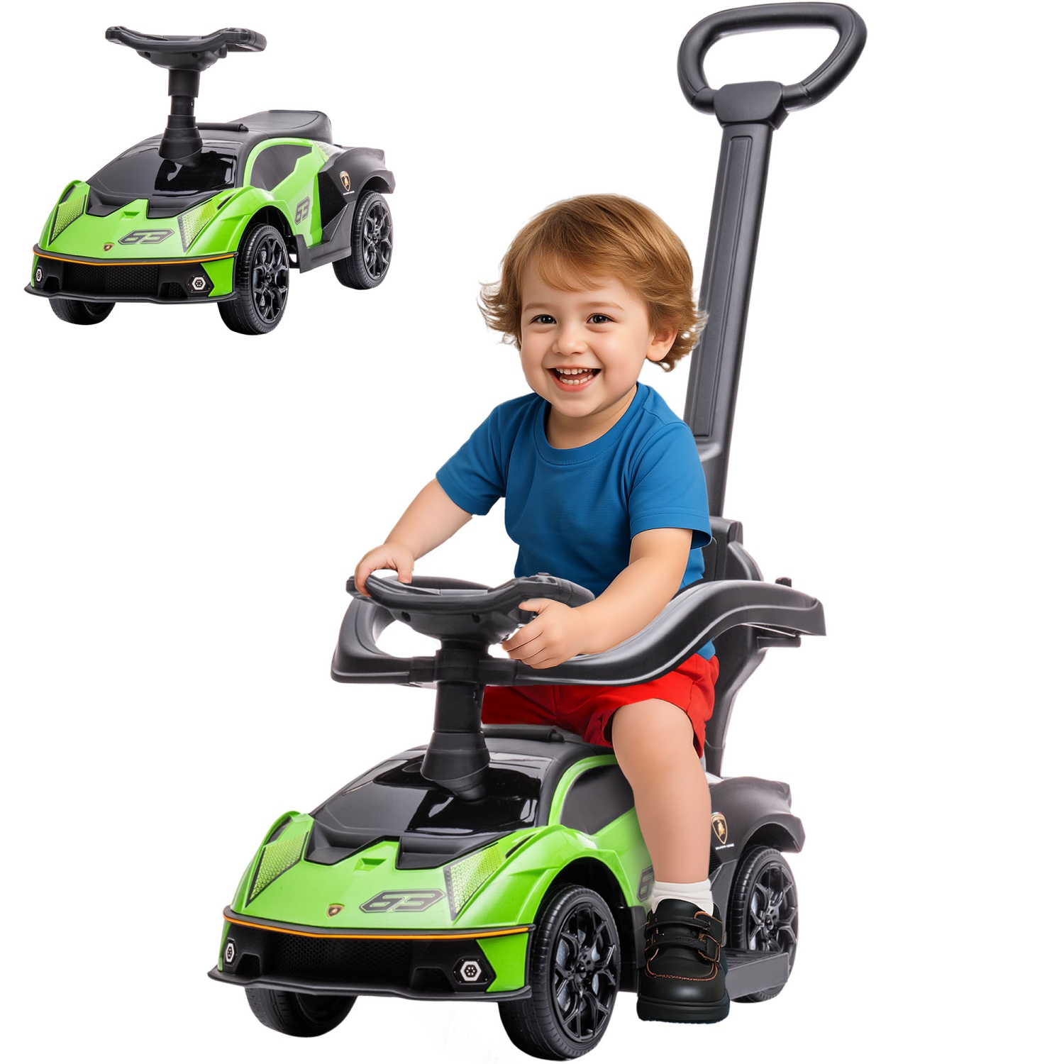 Voiture à pousser 3 en 1 pour tout-petits d'Aosom, voiture coulissante pour enfants sous licence, jouet porteur pour bébé pieds au sol avec klaxon à