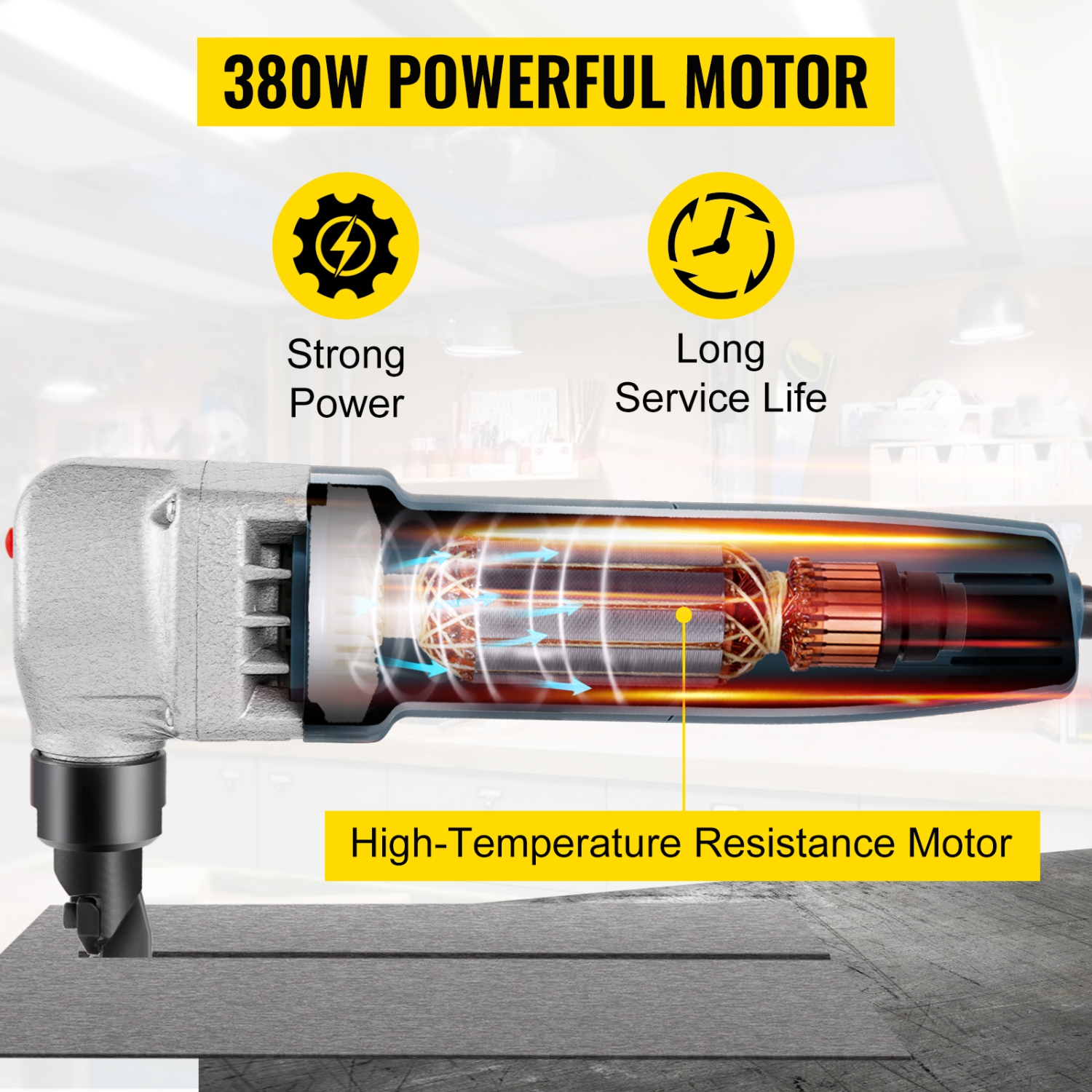 Coupe-tôle électrique VEVOR 380&nbsp;W, vitesse de rotor 1800&nbsp;tr/min, capacité de coupe 0,07&nbsp;po/1,8&nbsp;mm, lames de rechange et boîtier