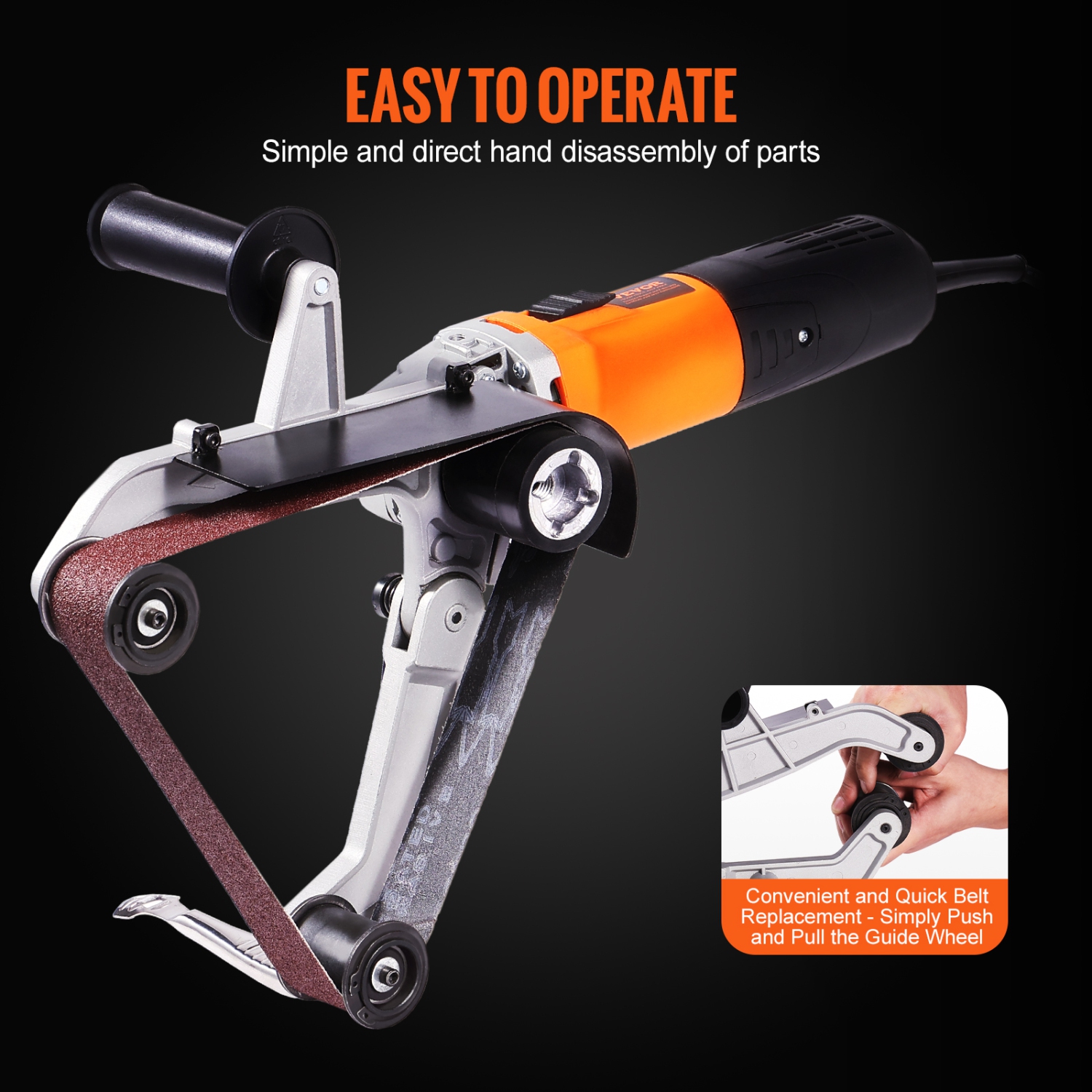 VEVOR 1000W Pipe Tube Polisher Sander, Pipe Belt Sander with 6 Variable Speeds 1100-3200rpm, Professional Belt Sander Grinding Machine with 3PCS