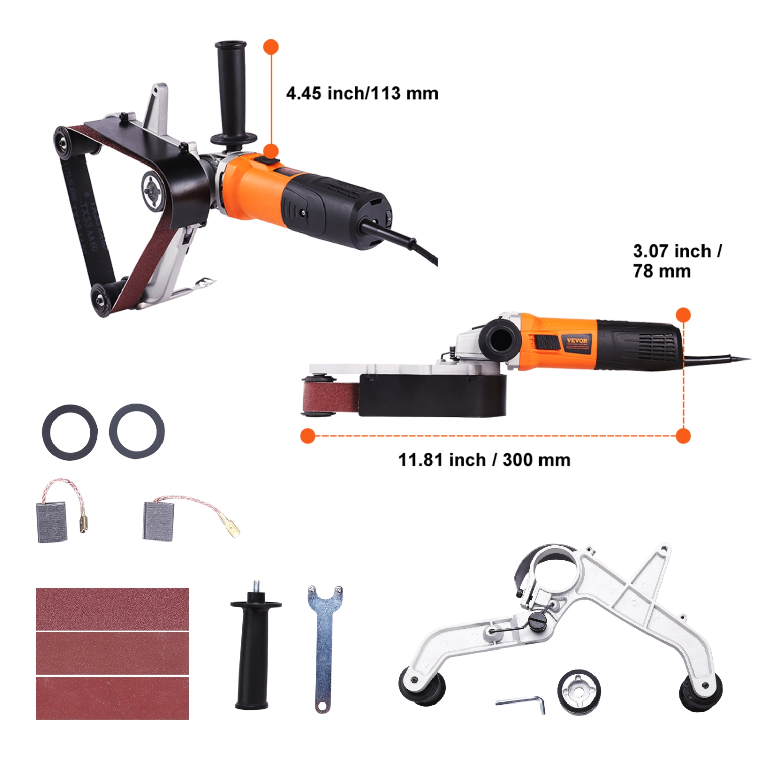 VEVOR 1000W Pipe Tube Polisher Sander, Pipe Belt Sander with 6 Variable Speeds 1100-3200rpm, Professional Belt Sander Grinding Machine with 3PCS