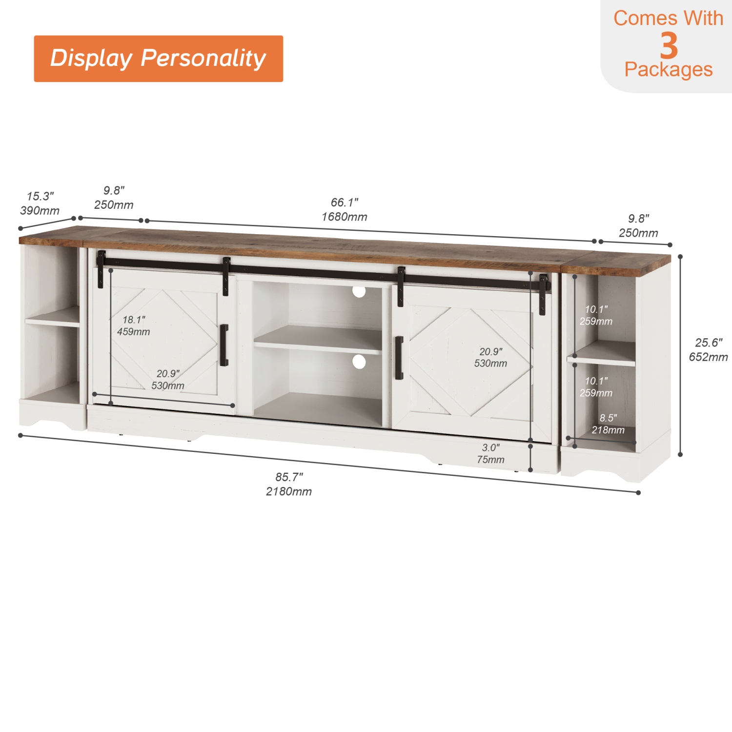 WAMPAT Farmhouse TV Stand Modern Sliding Barn Door Entertainment Center for TVs Up to 100 inch, Wood TV Media Console Table Cabinet Storage for
