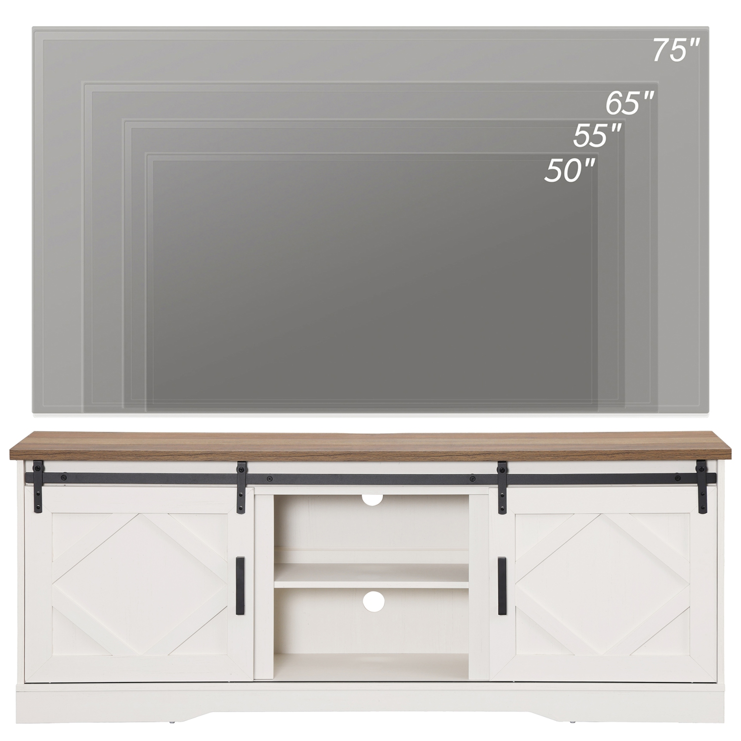 WAMPAT Farmhouse TV Stand Modern Sliding Barn Door Entertainment Center for TVs Up to 100 inch, Wood TV Media Console Table Cabinet Storage for