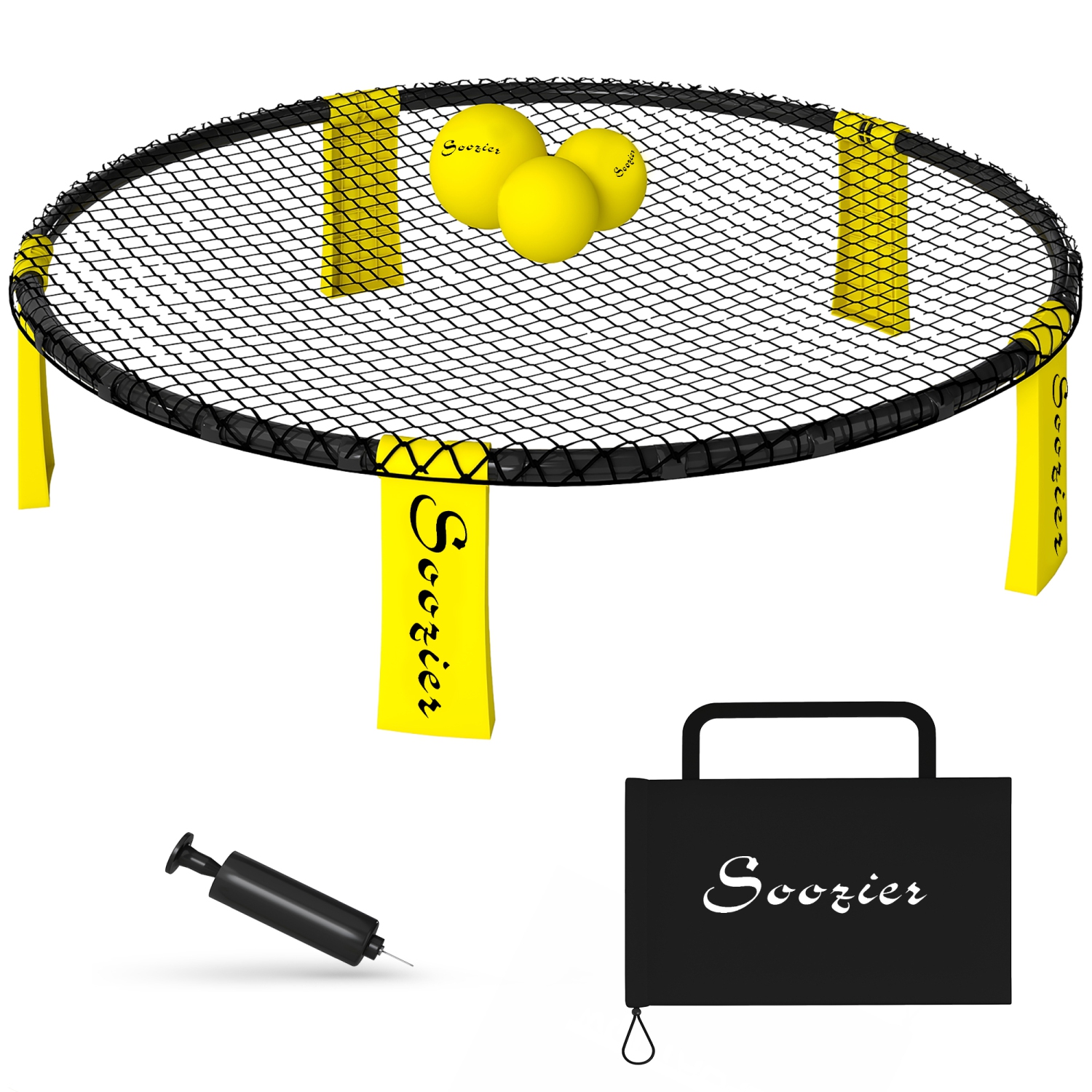 Ensemble de jeu Spike de Soozier, ensemble de jeux de plage miniatures avec filet rond, 3 balles, pompe, sac de transport, jeux d'extérieur portatifs