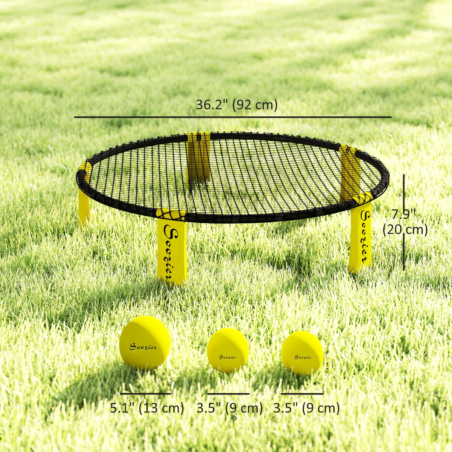 Ensemble de jeu Spike de Soozier, ensemble de jeux de plage miniatures avec filet rond, 3 balles, pompe, sac de transport, jeux d'extérieur portatifs