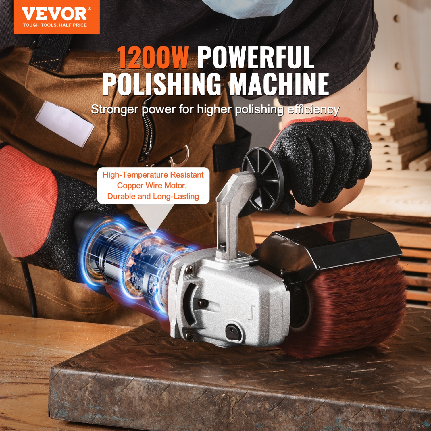 Polisseuse VEVOR 1200 W, outil de conditionnement de surface à vitesse variable 6, machine de polissage électrique portative pour métal avec 4