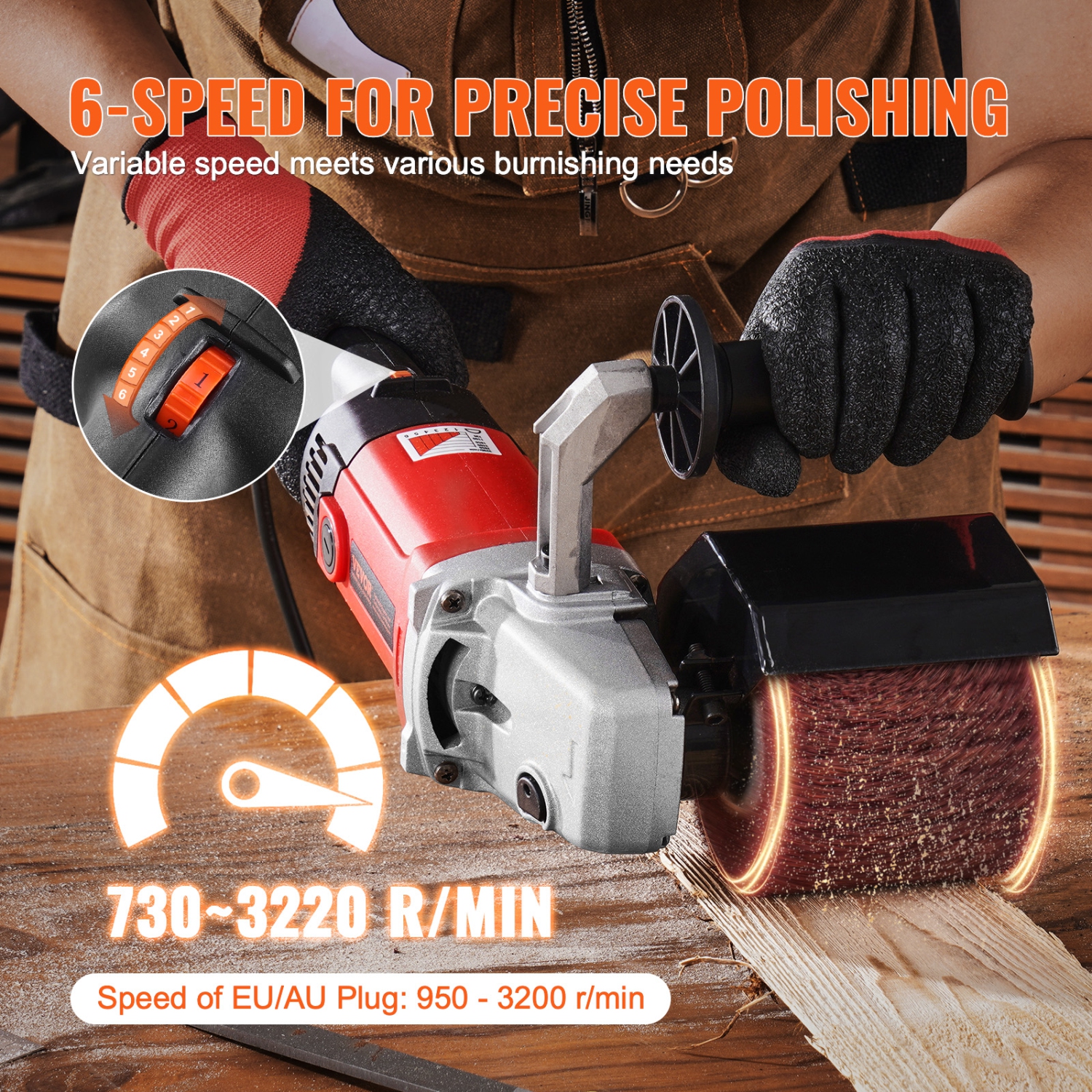 Polisseuse VEVOR 1200 W, outil de conditionnement de surface à vitesse variable 6, machine de polissage électrique portative pour métal avec 4