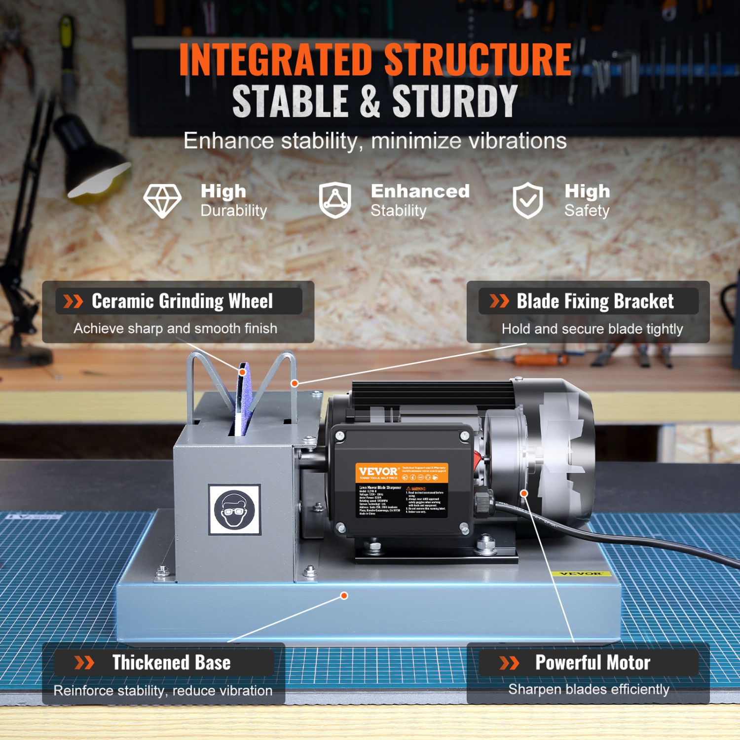 Affûteur à lames de tondeuse VEVOR 2/3 500 W, meuleuse à lames de tondeuse avec meule en céramique de 7 po, affûteuse d'établi pour lames à