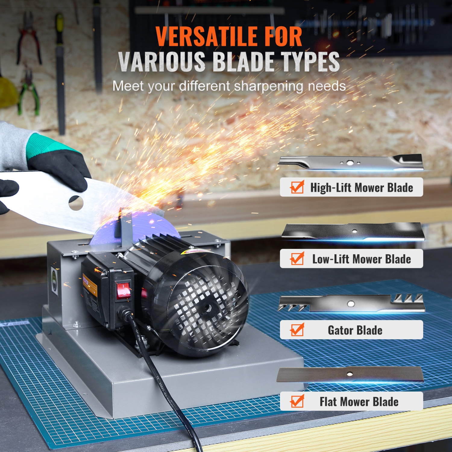 Affûteur à lames de tondeuse VEVOR 2/3 500 W, meuleuse à lames de tondeuse avec meule en céramique de 7 po, affûteuse d'établi pour lames à
