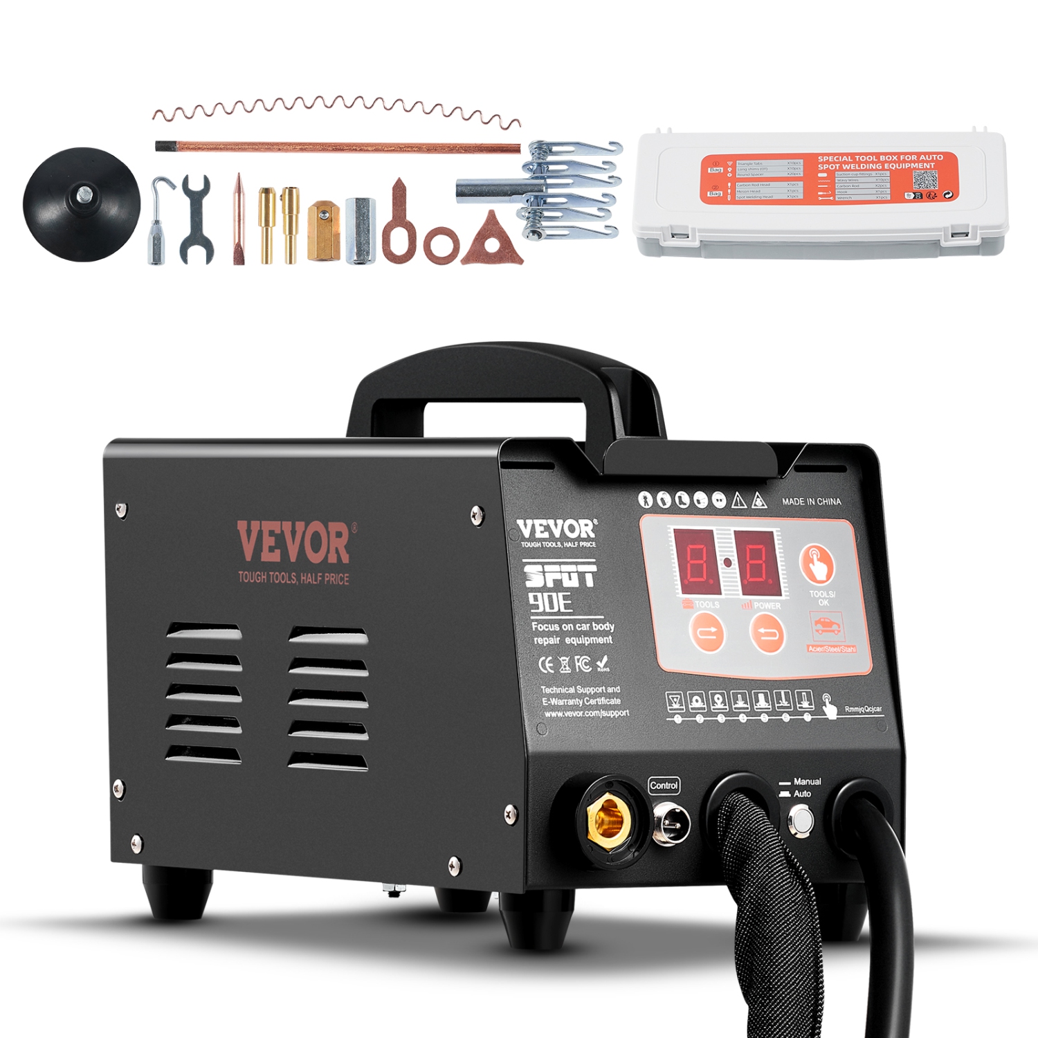 VEVOR 3KW Spot Welder Dent Puller, Stud Welder Dent Repair Kit with 2 Welding Guns, Auto/Manual Welding & 7 Modes, 110V Auto Body Spot Welding Dent