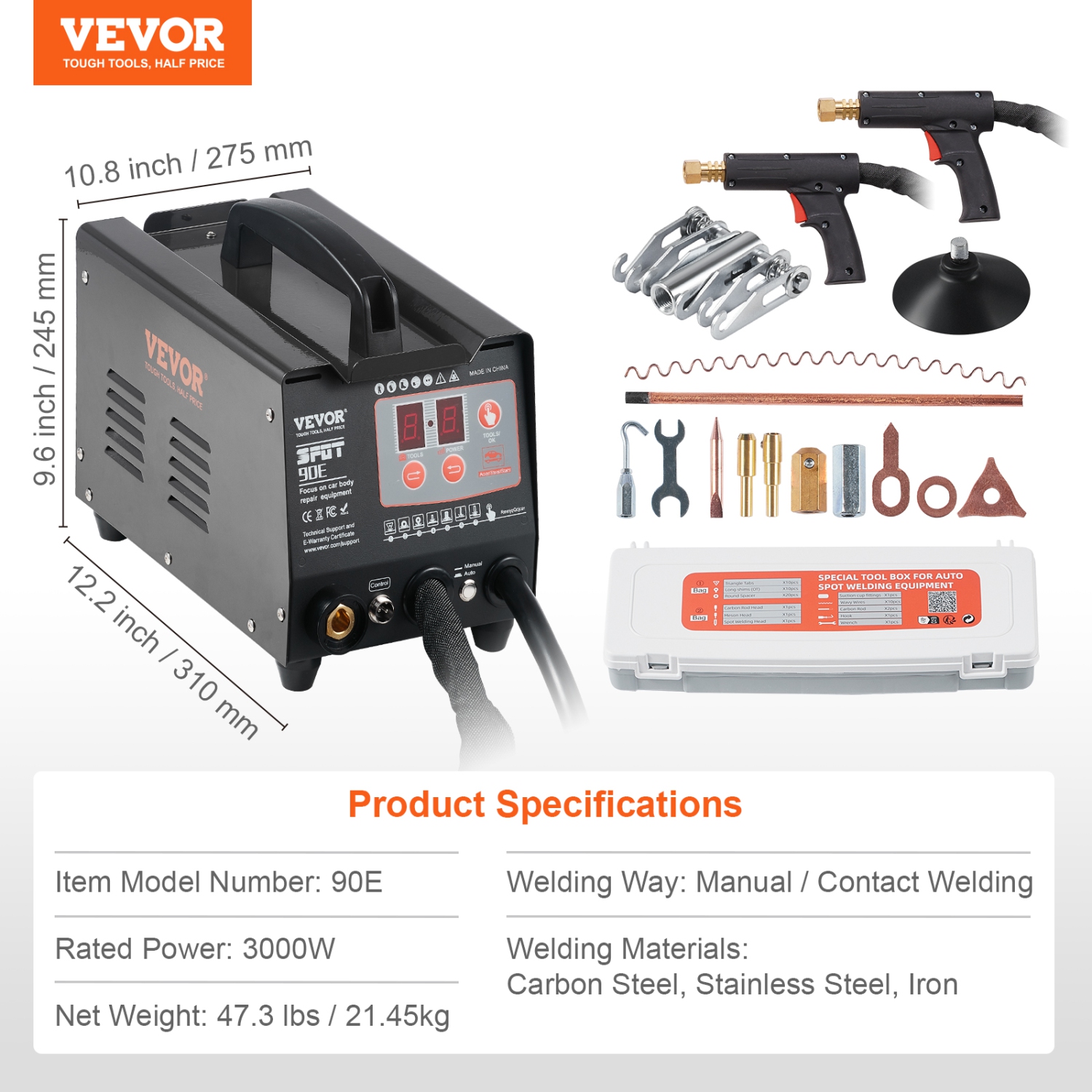 VEVOR 3KW Spot Welder Dent Puller, Stud Welder Dent Repair Kit with 2 Welding Guns, Auto/Manual Welding & 7 Modes, 110V Auto Body Spot Welding Dent