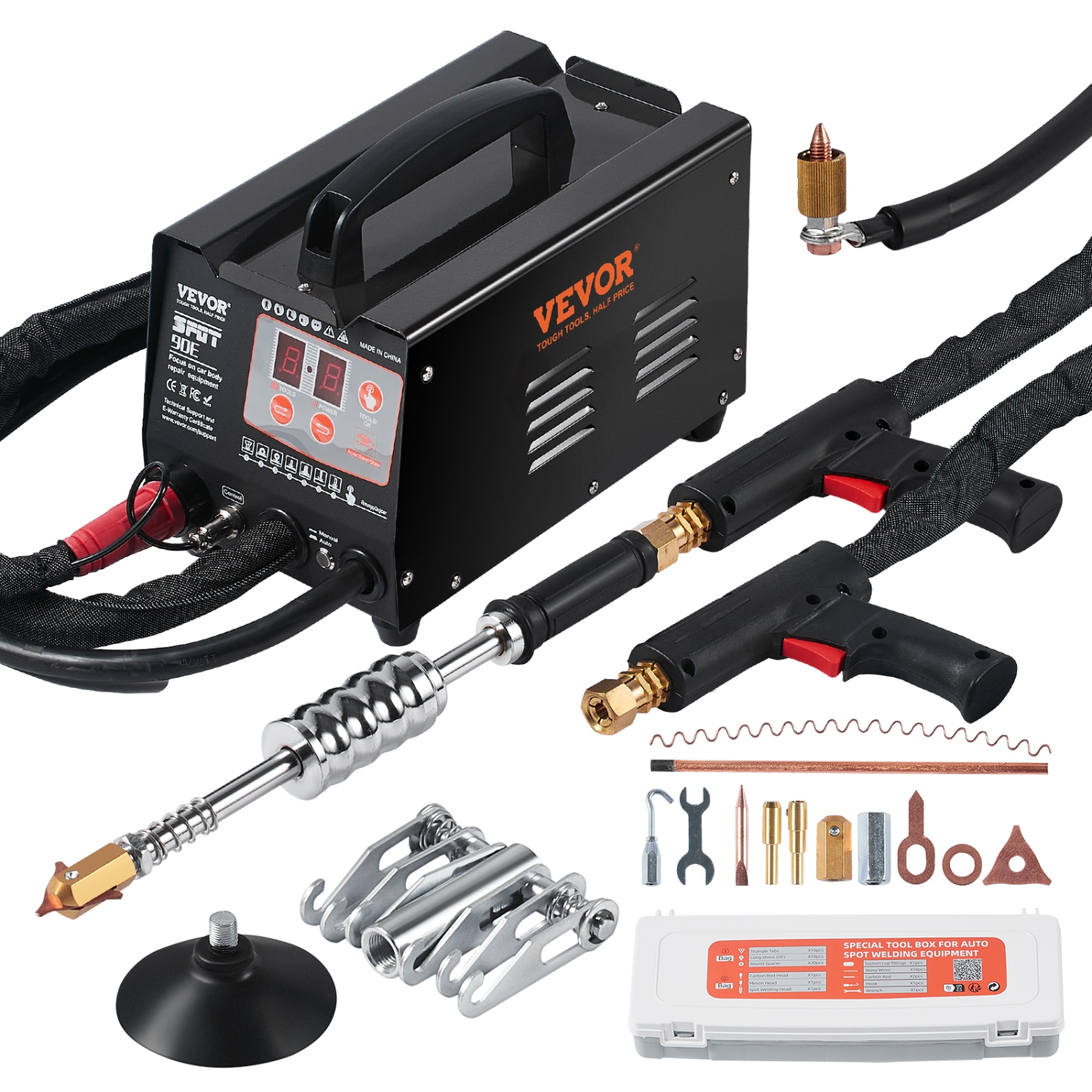 VEVOR 3KW Spot Welder Dent Puller, Stud Welder Dent Repair Kit with 2 Welding Guns, Auto/Manual Welding & 7 Modes, 110V Auto Body Spot Welding Dent