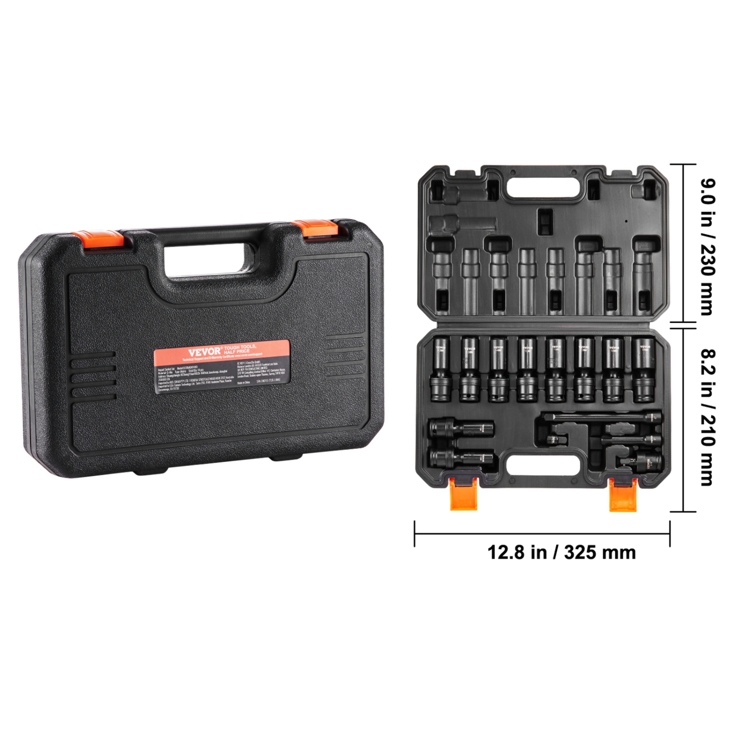 VEVOR 360 Degree Swivel Impact Socket Set, 3/8" Socket Set 14PCS Deep Universal Metric 10-19mm, 6 Point Cr-Mo Alloy Steel, Easy-to-Read Size