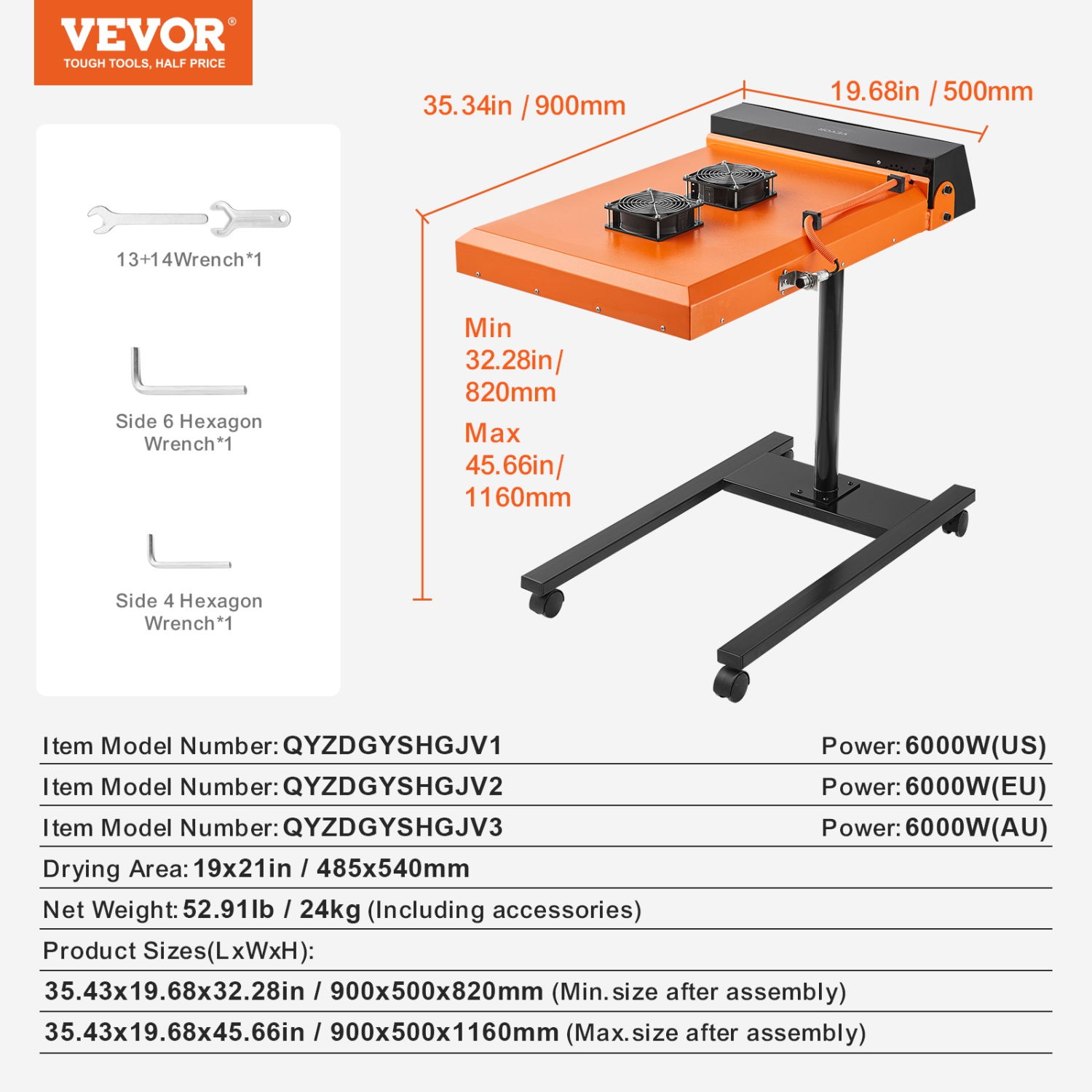 VEVOR 19 x 21 inch Pro Flash Dryer, Upgrade 6000W Automatic Infrared IR Flash Dryer Dual Fan for Screen Printing Machine, Silk Screen Dryer with
