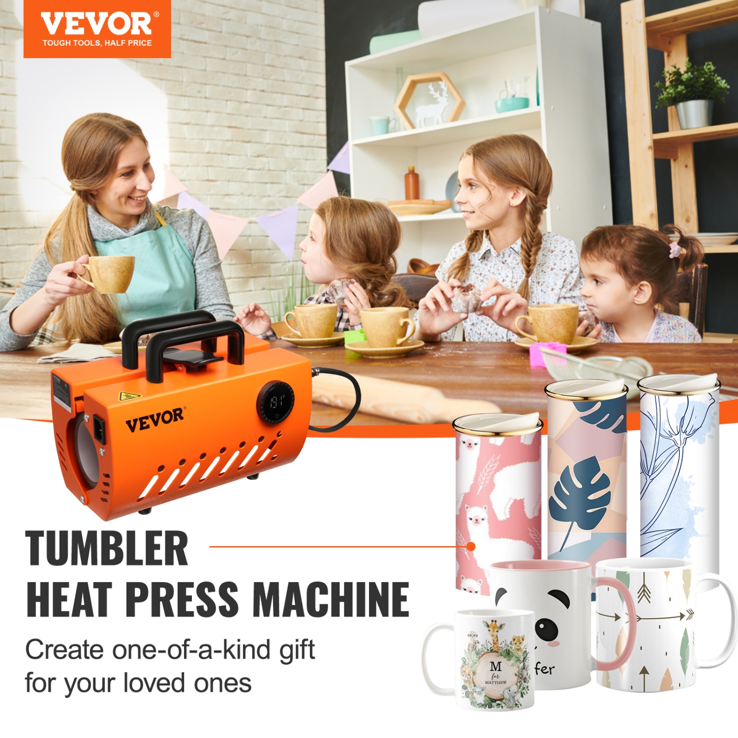 VEVOR 30oz Mug Heat Press Machine, Tumbler Heat Press, Sublimation Transfer 11-15oz 16-25oz 30oz Straight Skinny Tumblers, with Heat-resist Gloves,