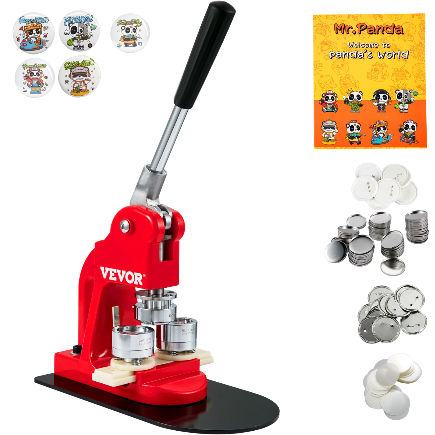 VEVOR 25 mm/1 inch Button Maker Machine, Badge Punch Press Kit, Children DIY Gifts Pin Maker, Button Making Supplies with 500pcs Button Parts &