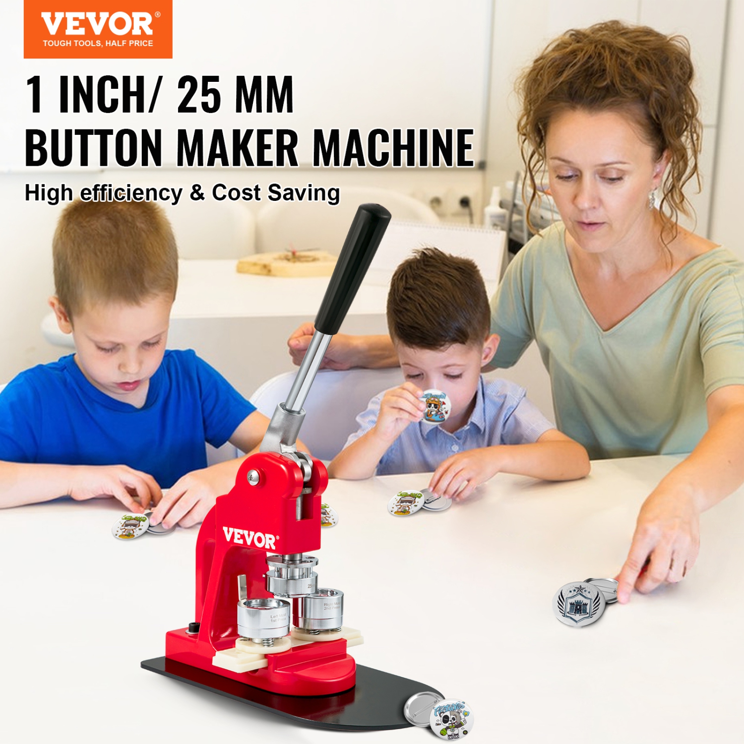 VEVOR 25 mm/1 inch Button Maker Machine, Badge Punch Press Kit, Children DIY Gifts Pin Maker, Button Making Supplies with 500pcs Button Parts &