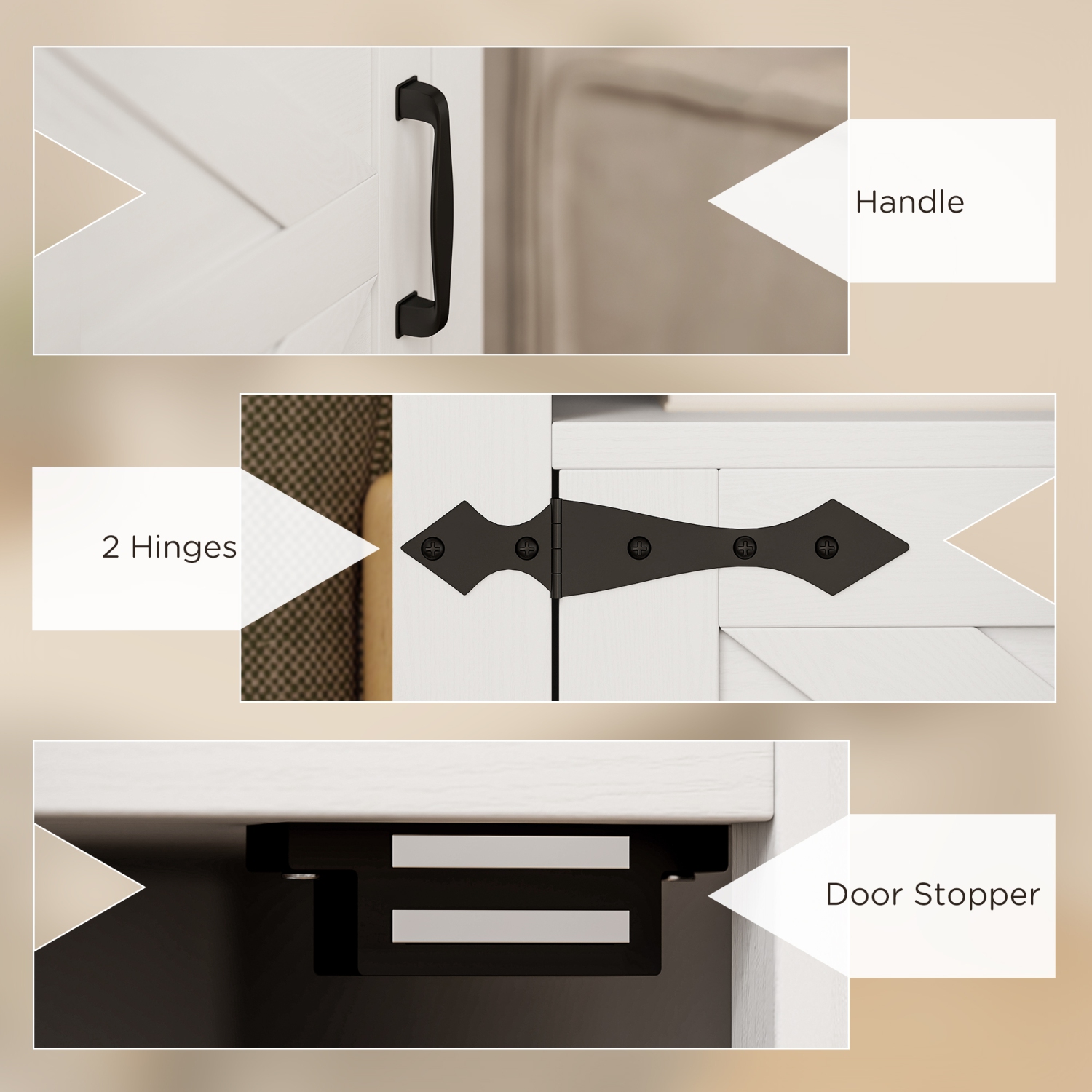 Ensemble de 2 tables d'appoint de HOMCOM, ensemble table de chevet avec prises de chargement, porte de grange pour salon, chambre à coucher, blanc