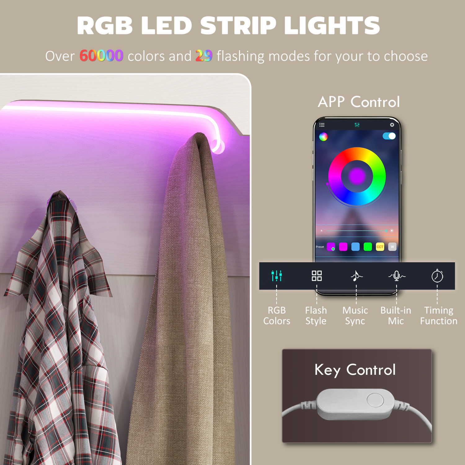 HOMCOM 3-in-1 Entryway Hall Tree with Bench, Standing Coat Rack with Shoe Storage, Three Hooks, White Wood Grain with Light