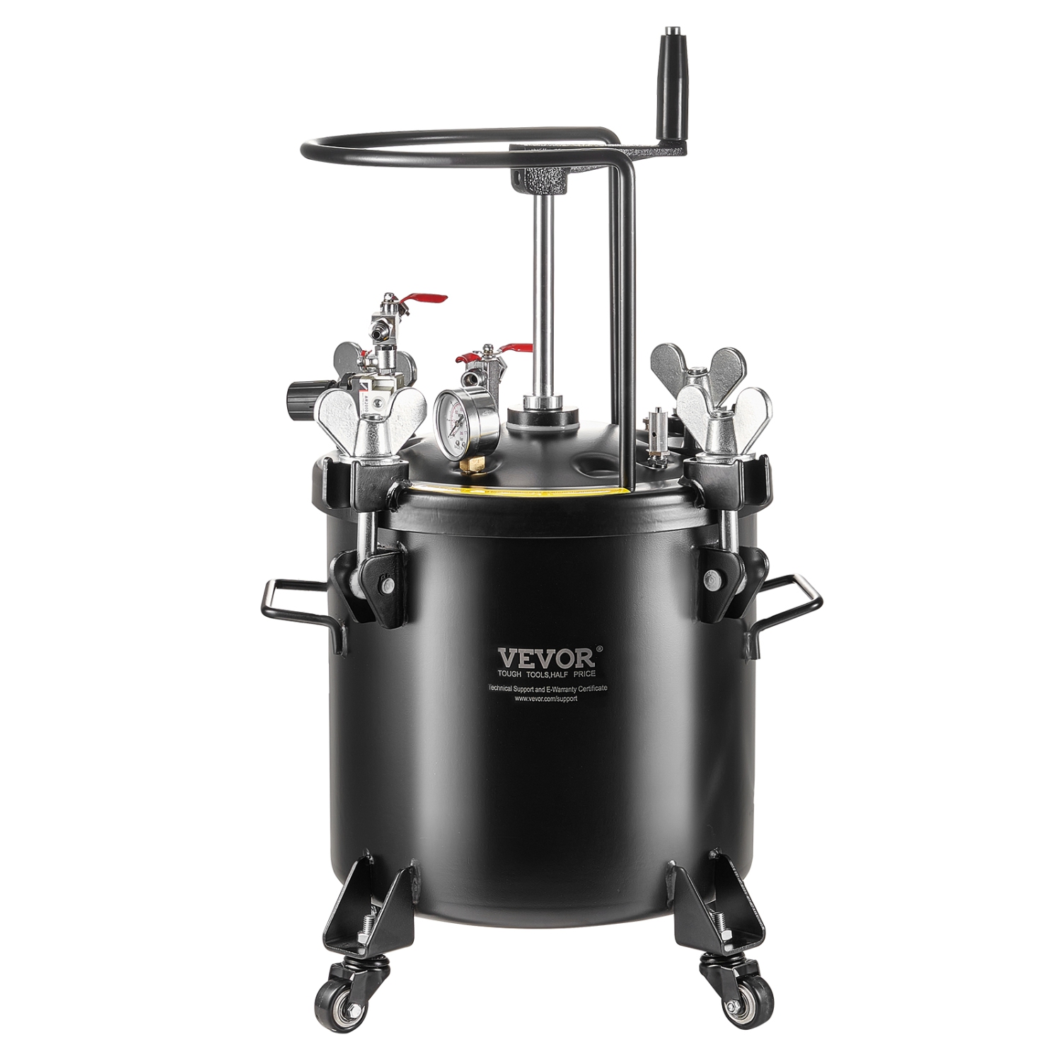 VEVOR 20L/5gal Spray Paint Pressure Pot, Pressure Pot Tank, 70 psi Adjustale Pressure, Steel Pressure Pot Paint Tank with Casters and Leak Repair