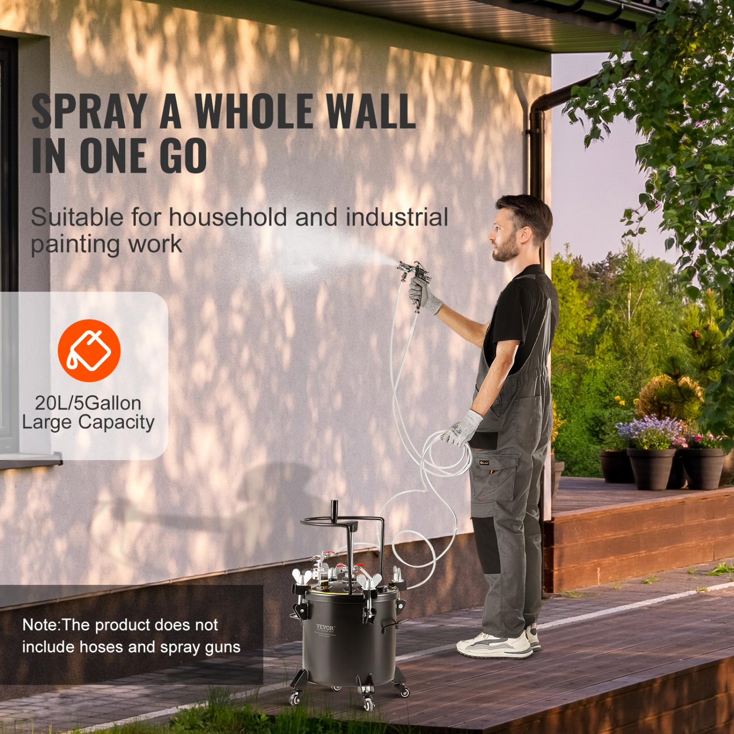 VEVOR 20L/5gal Spray Paint Pressure Pot, Pressure Pot Tank, 70 psi Adjustale Pressure, Steel Pressure Pot Paint Tank with Casters and Leak Repair