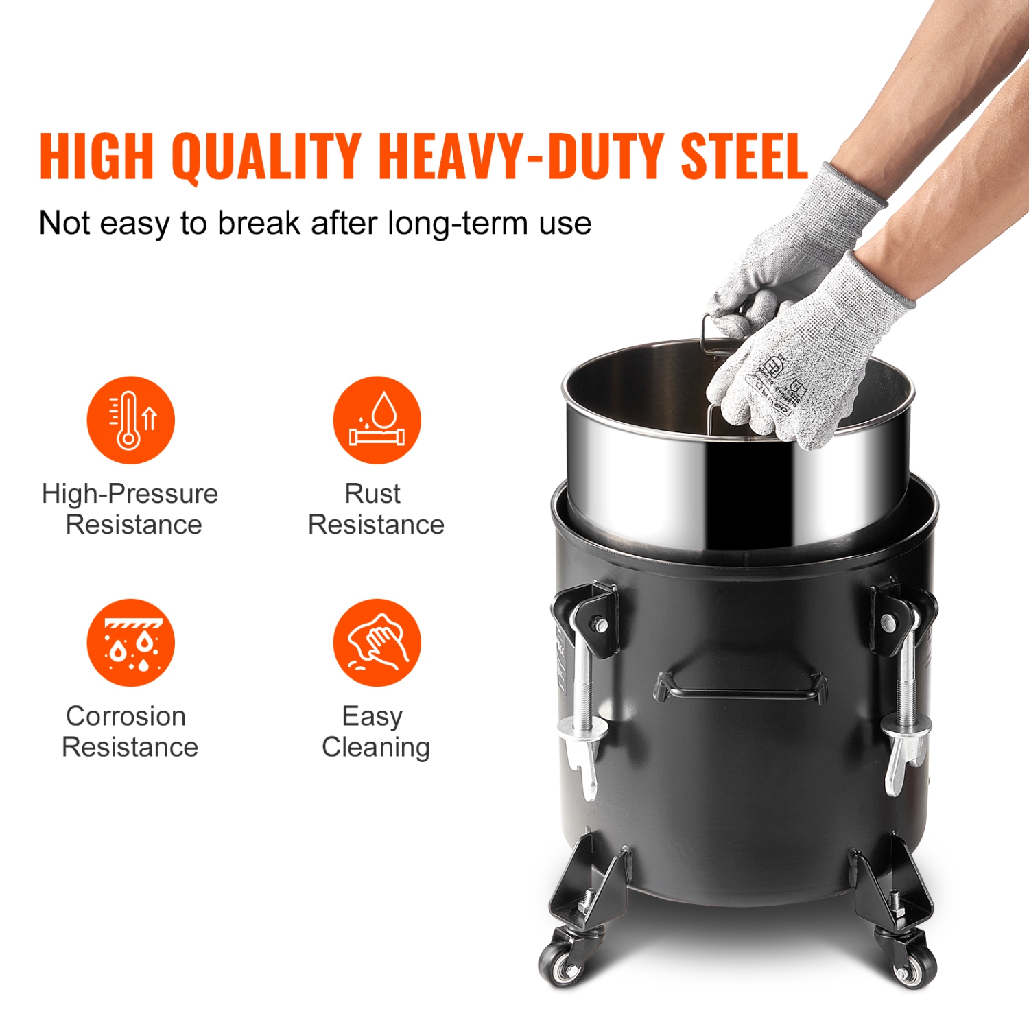 VEVOR 20L/5gal Spray Paint Pressure Pot, Pressure Pot Tank, 70 psi Adjustale Pressure, Steel Pressure Pot Paint Tank with Casters and Leak Repair