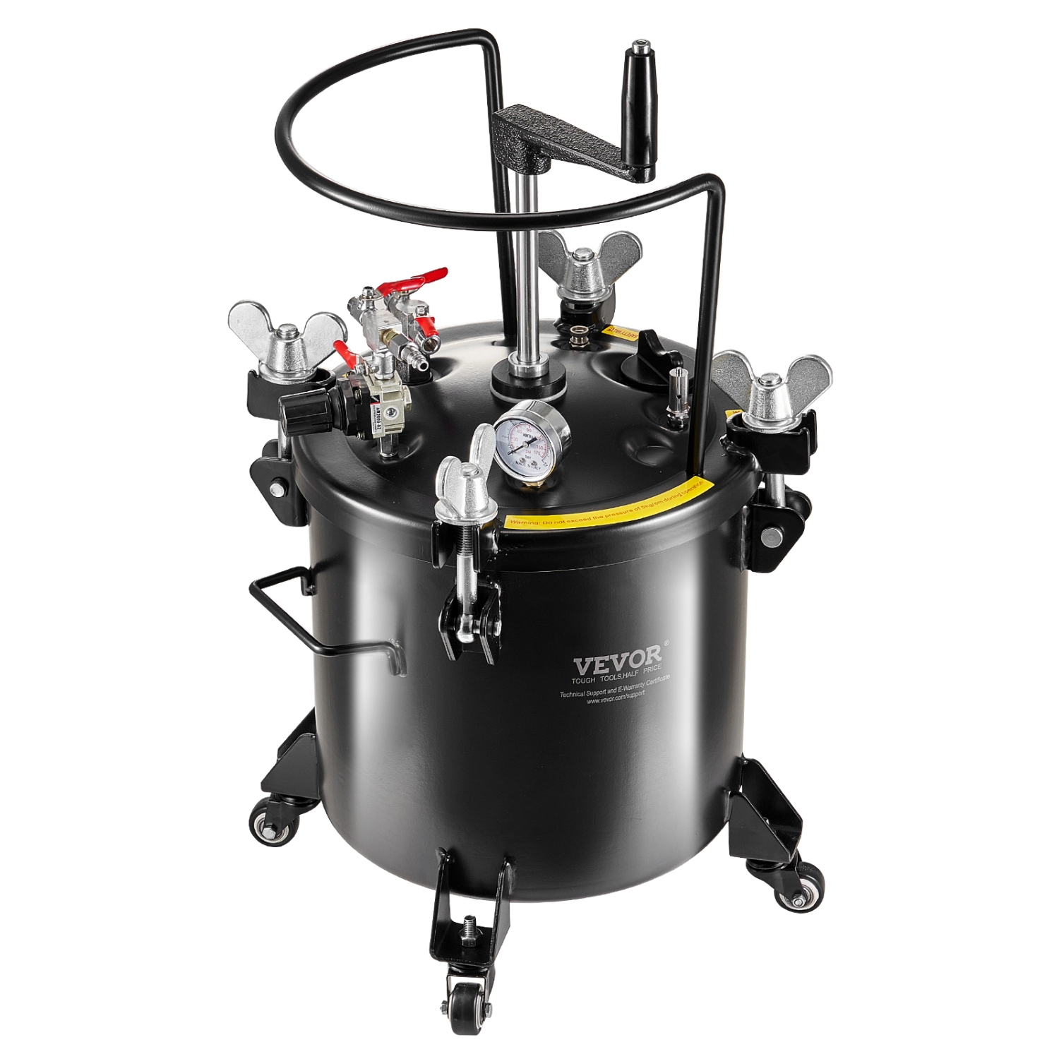 VEVOR 20L/5gal Spray Paint Pressure Pot, Pressure Pot Tank, 70 psi Adjustale Pressure, Steel Pressure Pot Paint Tank with Casters and Leak Repair