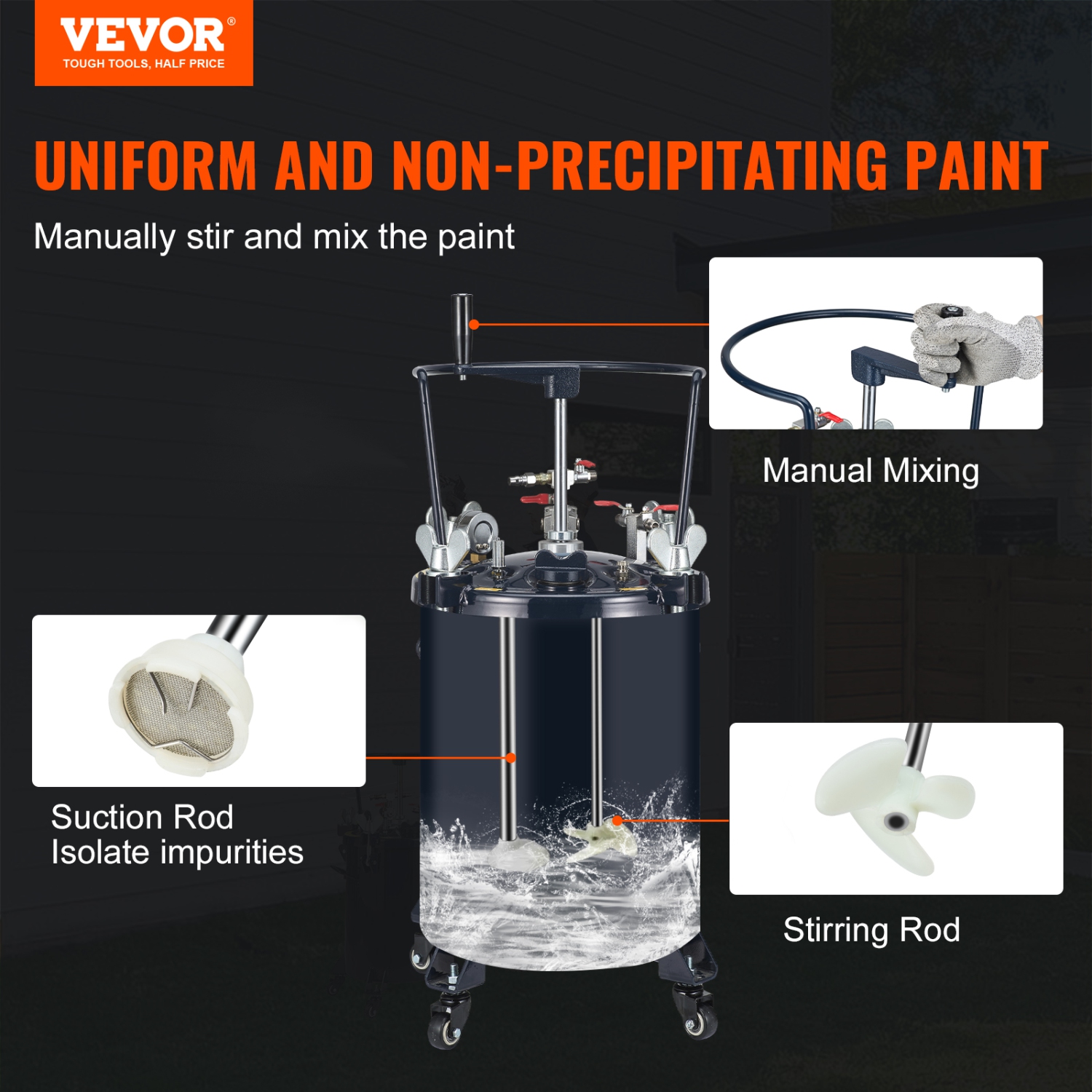VEVOR 30L/8gal Spray Paint Pressure Pot Tank, Air Paint Pressure Pot with Manual Mixing Agitator, Leak Repair Sealant for Industry Home Decor