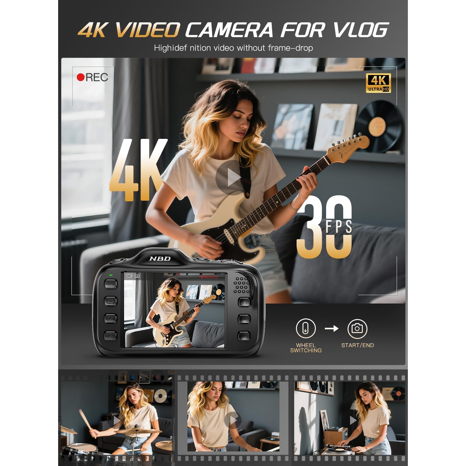 Appareils photo numériques NBD 5K et 64&nbsp;Mpx pour la photographie, zoom optique 16x avec Wi-Fi et contrôle d'application, blogues vidéo pour