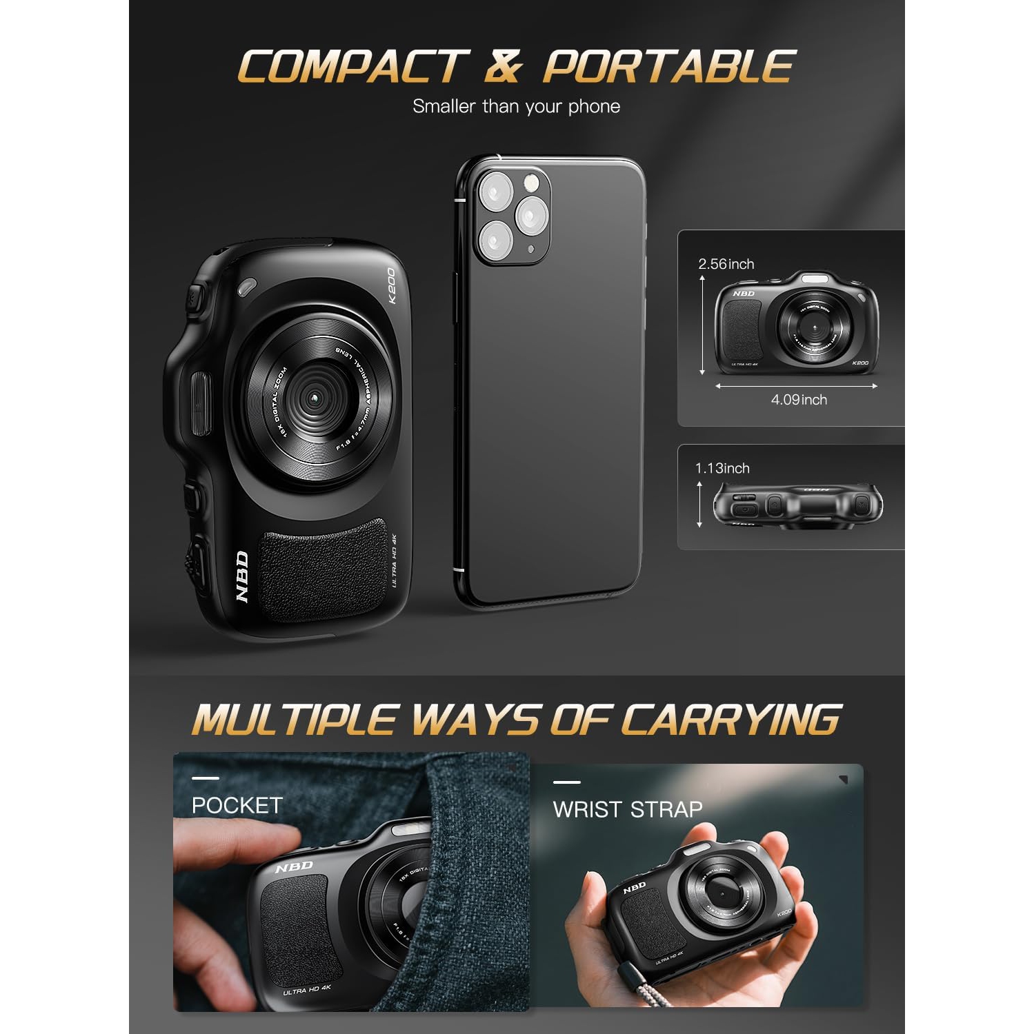 Appareils photo numériques NBD 5K et 64&nbsp;Mpx pour la photographie, zoom optique 16x avec Wi-Fi et contrôle d'application, blogues vidéo pour