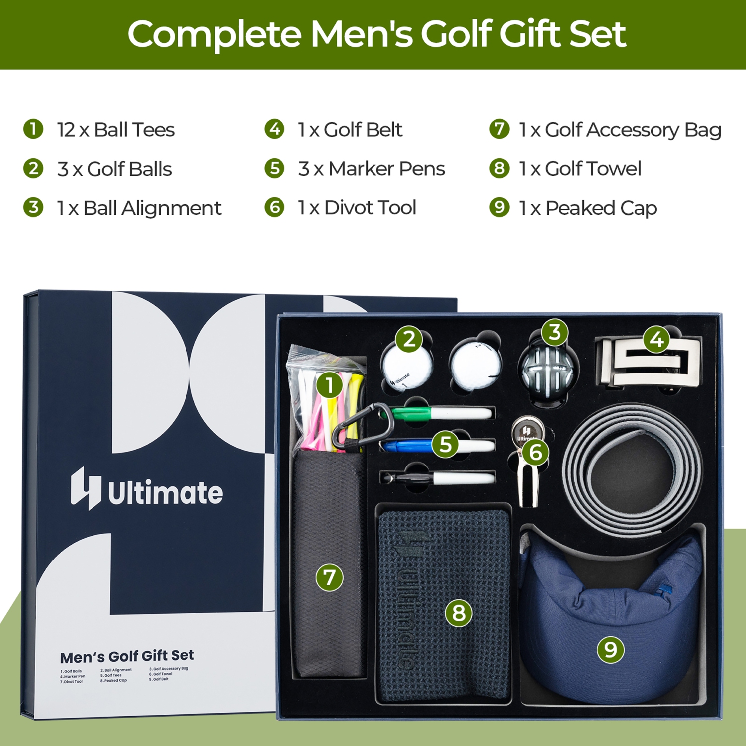 Gymax Golf Gift Set for Men w/ Golf Balls Golf Tees Golf Towel Golf Belt Golf Hat