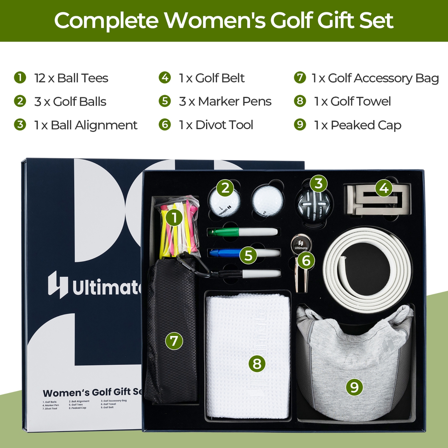 Gymax Golf Gift Set for Women w/ Golf Balls Golf Tees Golf Towel Golf Belt Golf Hat