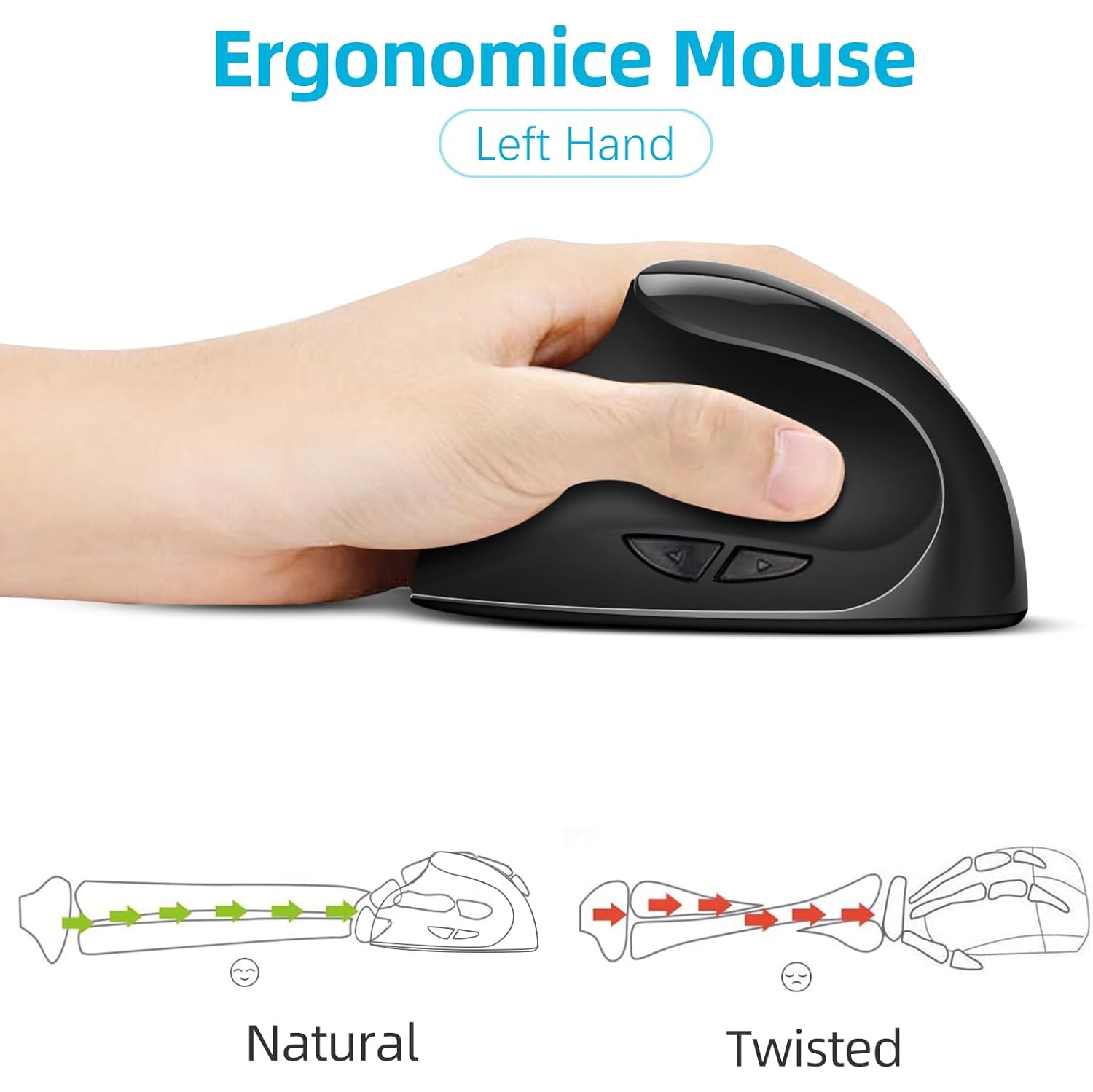 Rechargeable Vertical Wireless Mouse - Ergonomic 6-Button Mouse, Adjustable 1000/1200/1600 DPI, Suitable for PC Laptop/Home Office Mouse