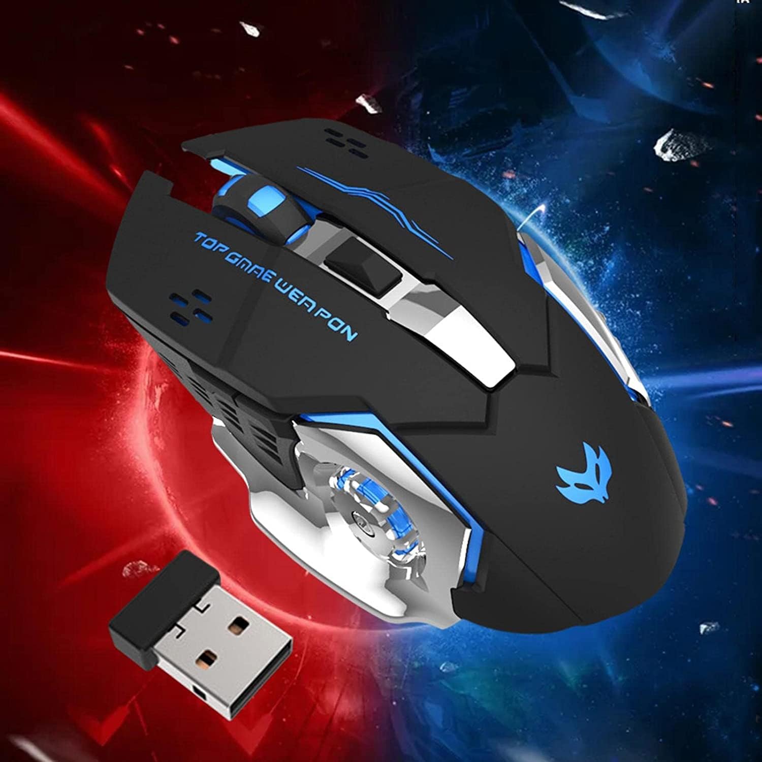 Rechargeable 2.4G wireless mouse - silent click, 6 buttons, adjustable 1200/1600/2400 DPI, 10m range, USB receiver, compact design, for PC/laptop