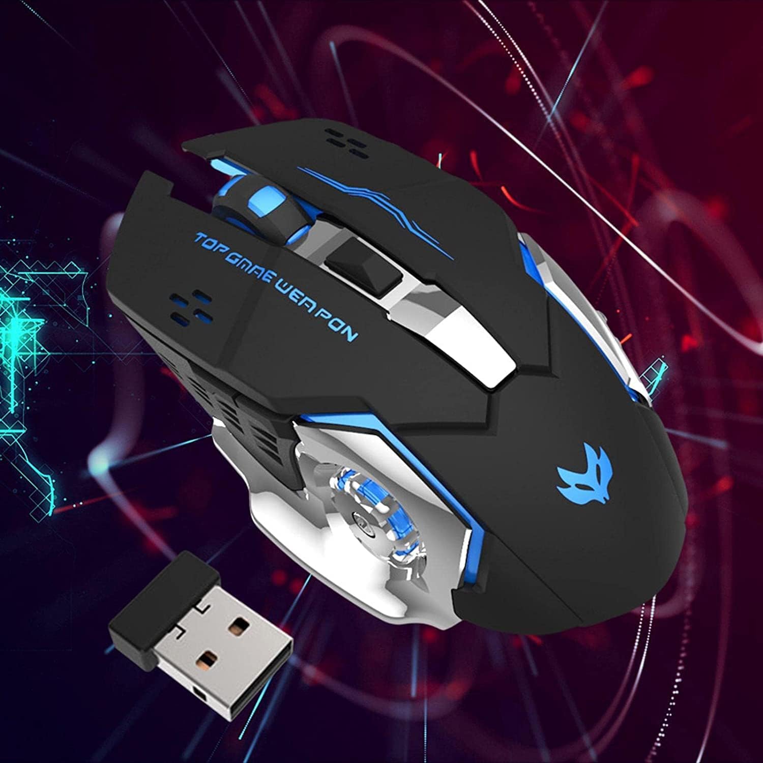 Rechargeable 2.4G wireless mouse - silent click, 6 buttons, adjustable 1200/1600/2400 DPI, 10m range, USB receiver, compact design, for PC/laptop