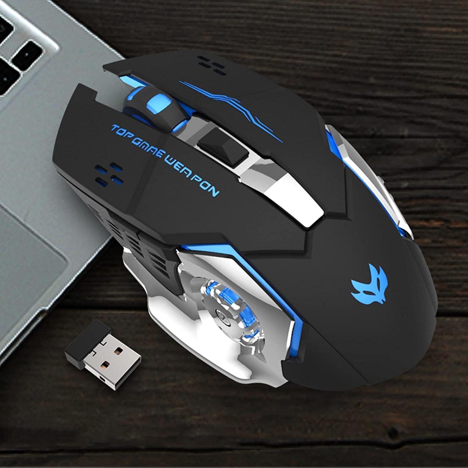 Rechargeable 2.4G wireless mouse - silent click, 6 buttons, adjustable 1200/1600/2400 DPI, 10m range, USB receiver, compact design, for PC/laptop