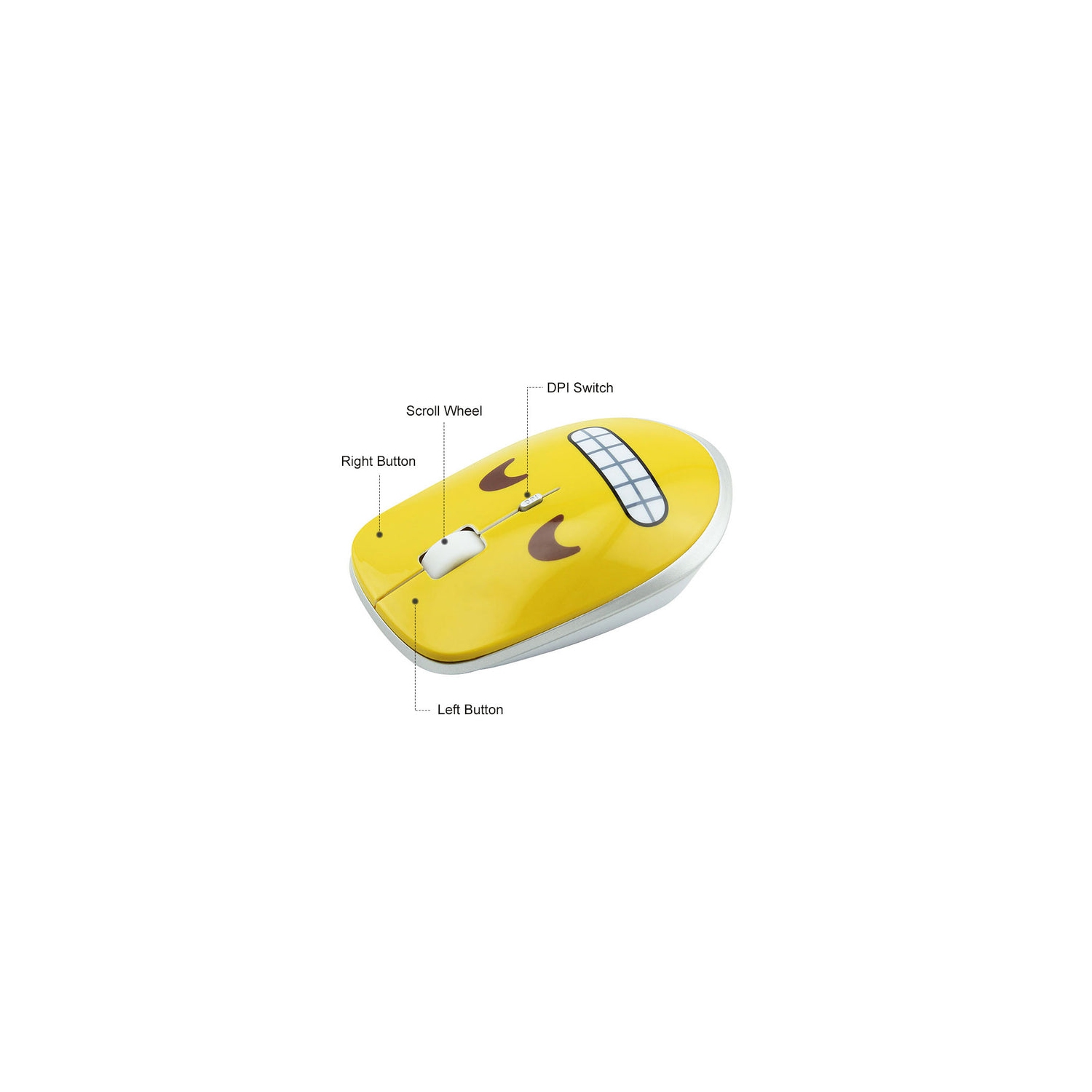 2.4GHz wireless mouse with grinning expression, silent wireless mouse, portable optical mouse, cartoon computer mouse