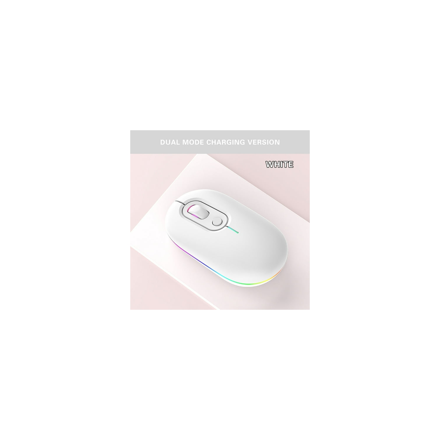 White Dual Mode Silent Gaming Mouse - Bluetooth/2.4GHz Rechargeable Wireless Mouse, Ergonomic Gaming Mouse for PC/Mac