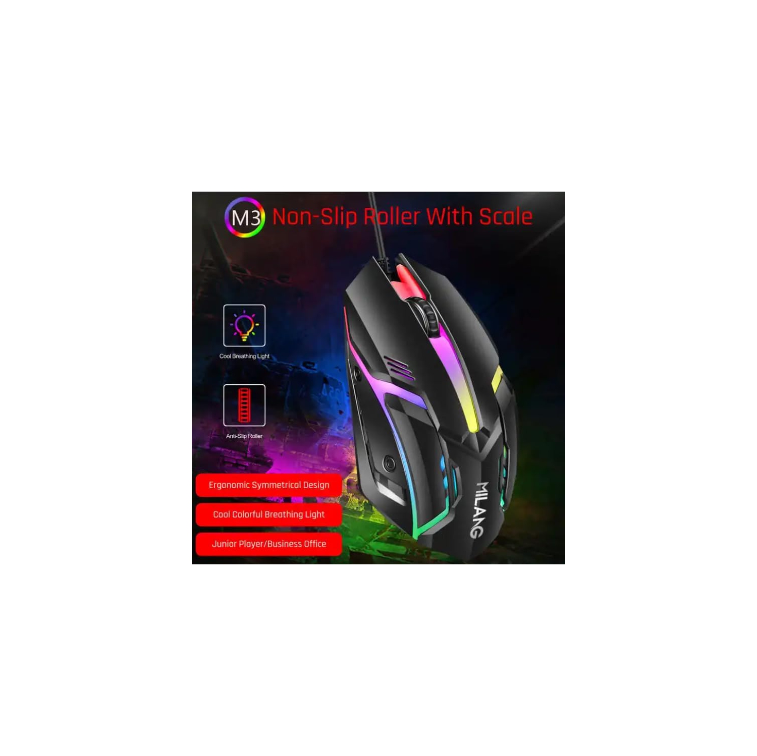 7-color RGB gaming mouse - adjustable DPI, ergonomic design, plug and play, suitable for PC/Mac/laptop