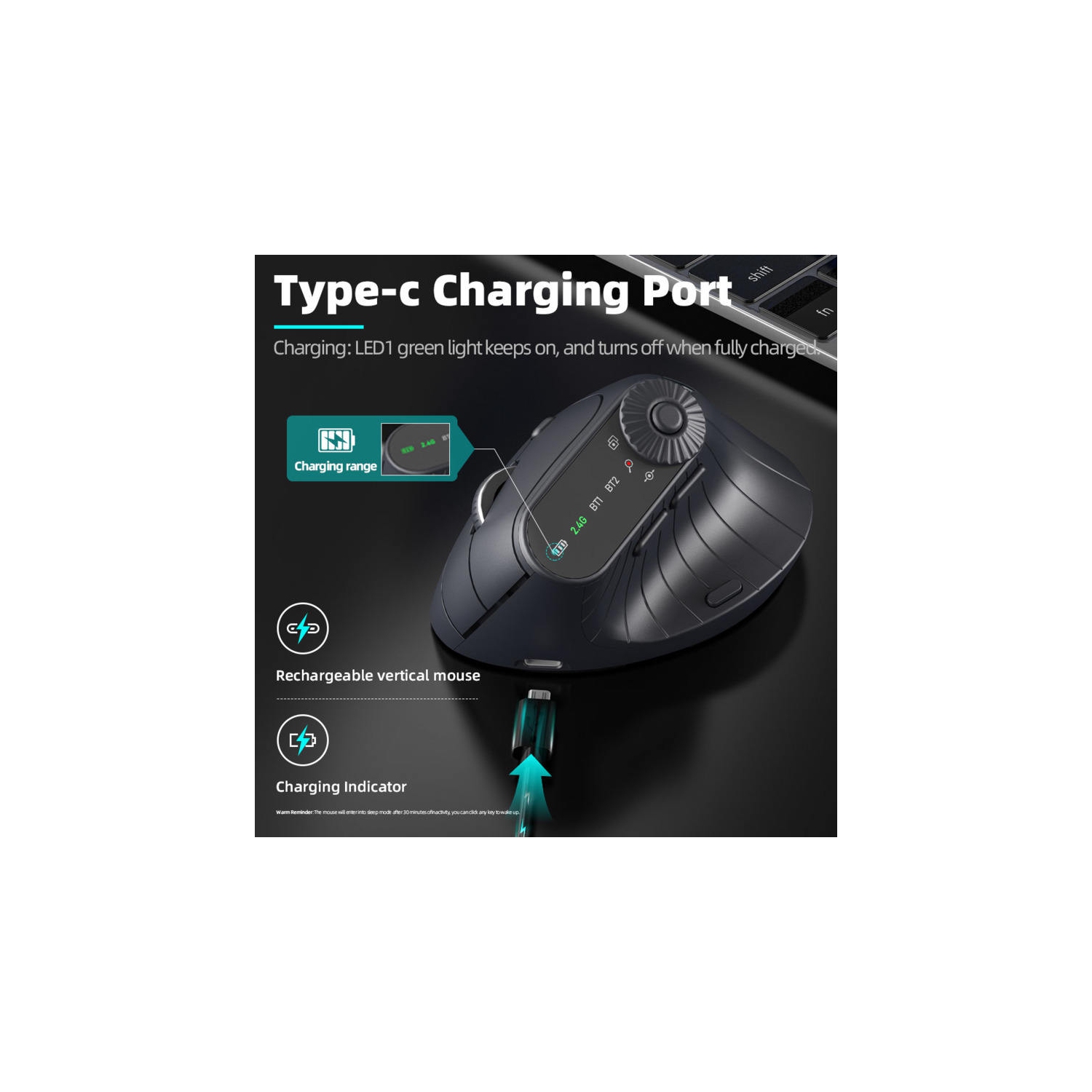 Wireless Bluetooth multi-function vertical office mouse ergonomically silent rechargeable compatible with PC notebook tablets, etc. Black