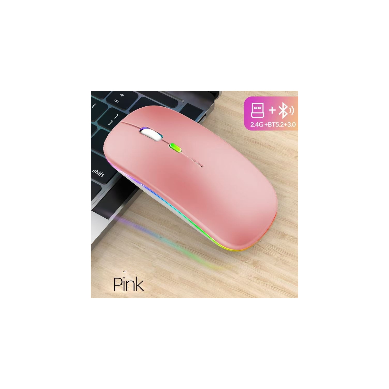 Pink Wireless Ultra-thin 2.4G Rechargeable Wireless Silent Mouse - Three-level DPI Switching, 30-day Battery Life, Slim Ergonomic Design, 10-meter