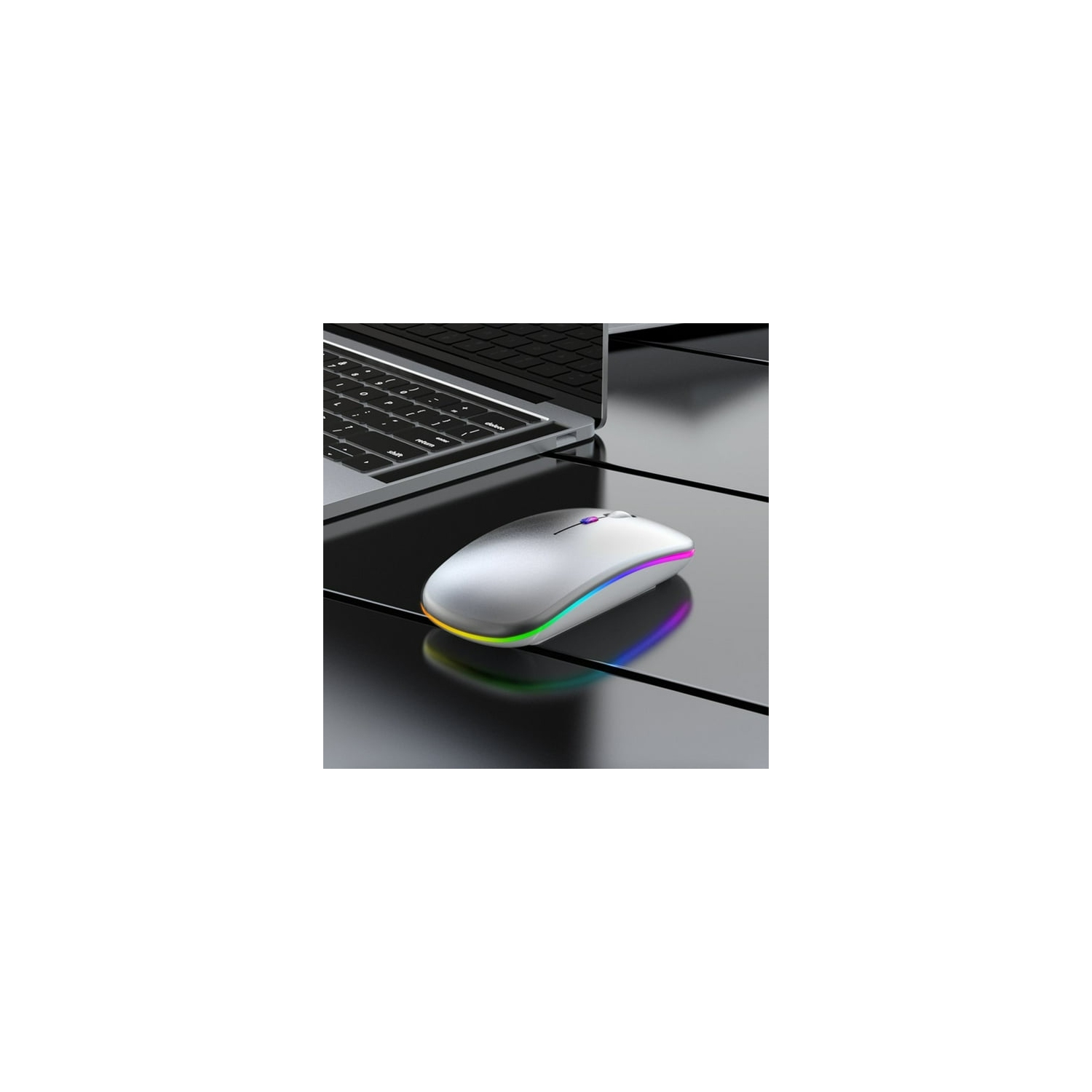 Silver Gray 2.4G+5.0 Bluetooth Dual Mode Color Luminous Rechargeable Silent Professional Wireless Mouse - Ergonomic, Noiseless Clicking, 10m Range,