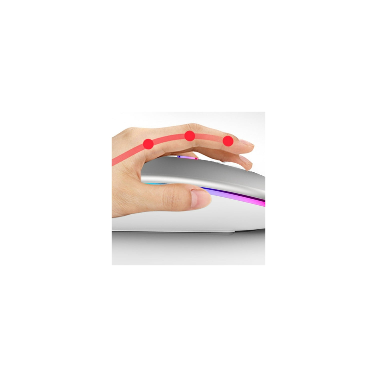 Silver Gray 2.4G+5.0 Bluetooth Dual Mode Color Luminous Rechargeable Silent Professional Wireless Mouse - Ergonomic, Noiseless Clicking, 10m Range,