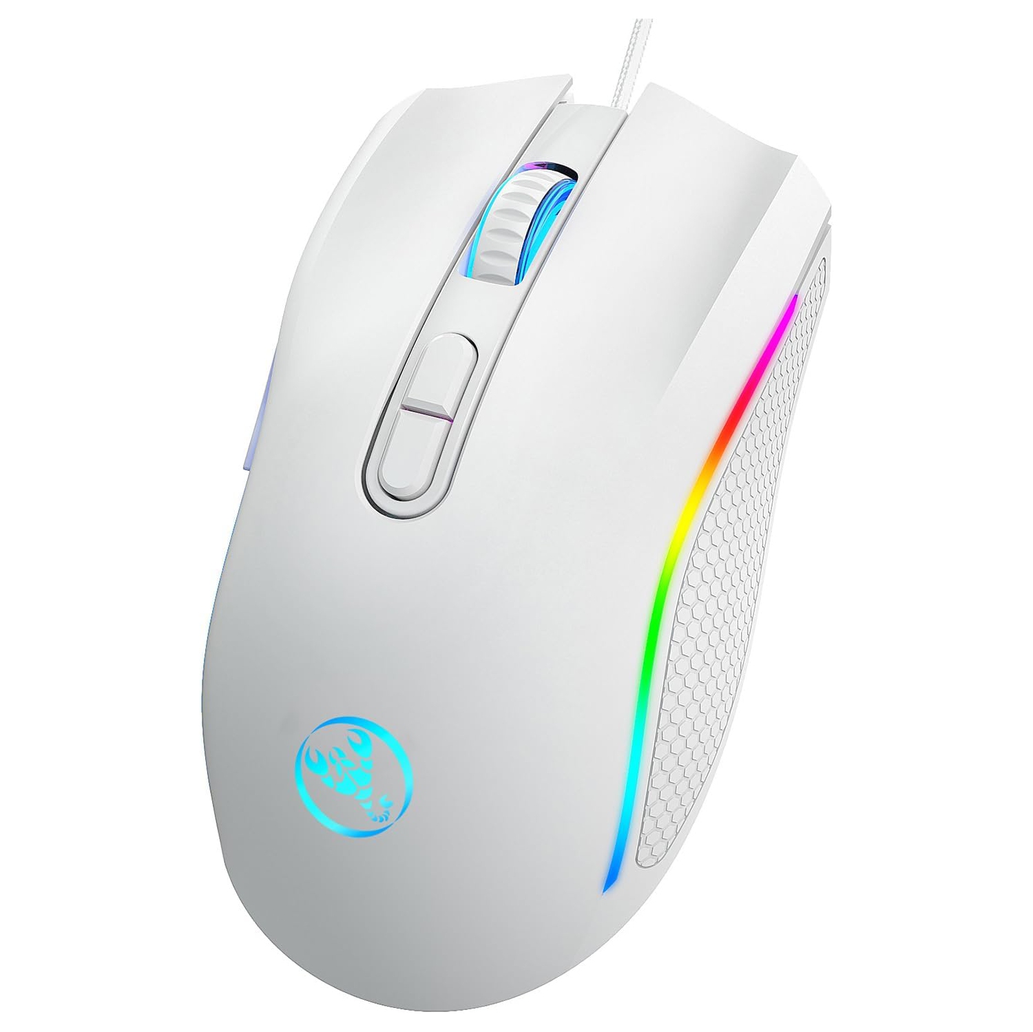 White Professional Gaming Mouse - 3200DPI Optical Resolution, 7-Color RGB, 7 Programmable Buttons, Ergonomic Design, for PC/Mac