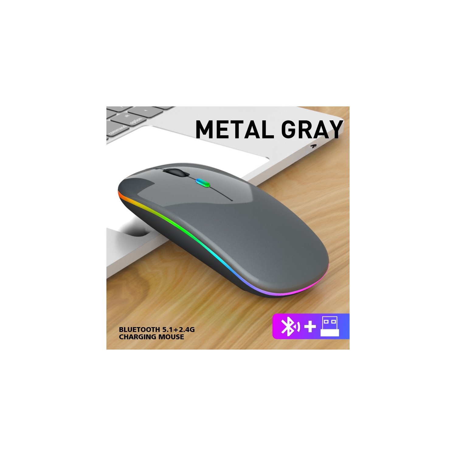 Gray Wireless Ultra-thin 2.4G Rechargeable Wireless Silent Mouse - Three-level DPI Switching, 30-day Battery Life, Slim Ergonomic Design, 10-meter