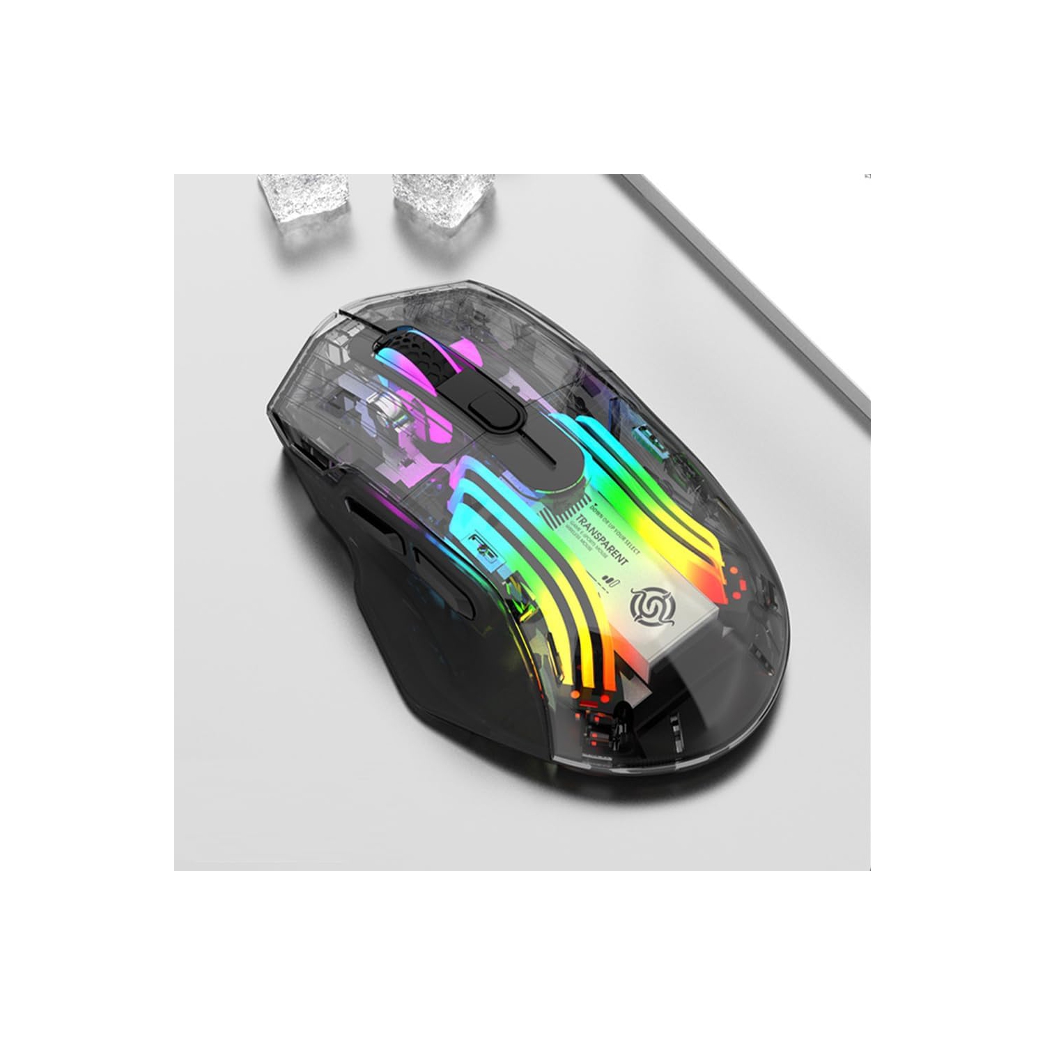 Black Transparent RGB Wireless Mouse - 3D LED Lighting, Triple Mode, Silent Click, Universal, PC/Mac/Tablet Compatible