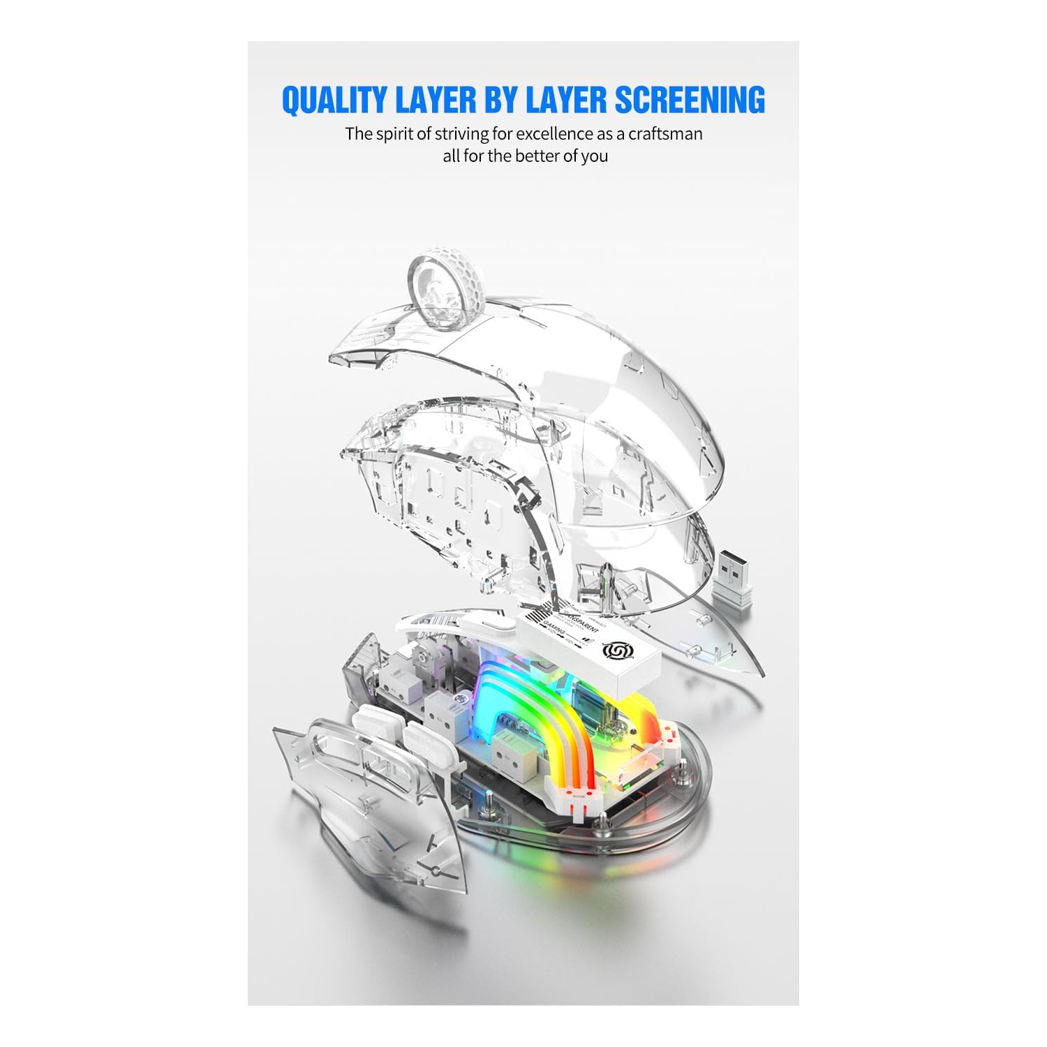 Black Transparent RGB Wireless Mouse - 3D LED Lighting, Triple Mode, Silent Click, Universal, PC/Mac/Tablet Compatible