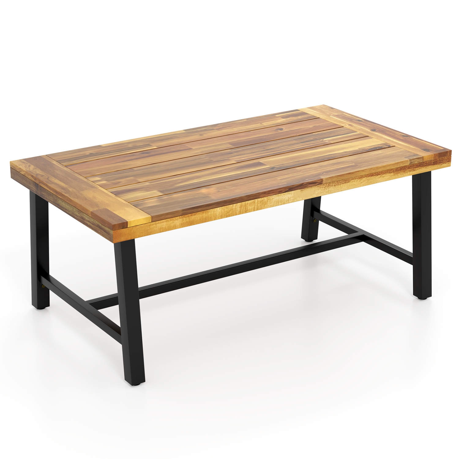 Gymax Acacia Wood Coffee Table Indoor Outdoor Rectangle Center Table w/ Thickened Top