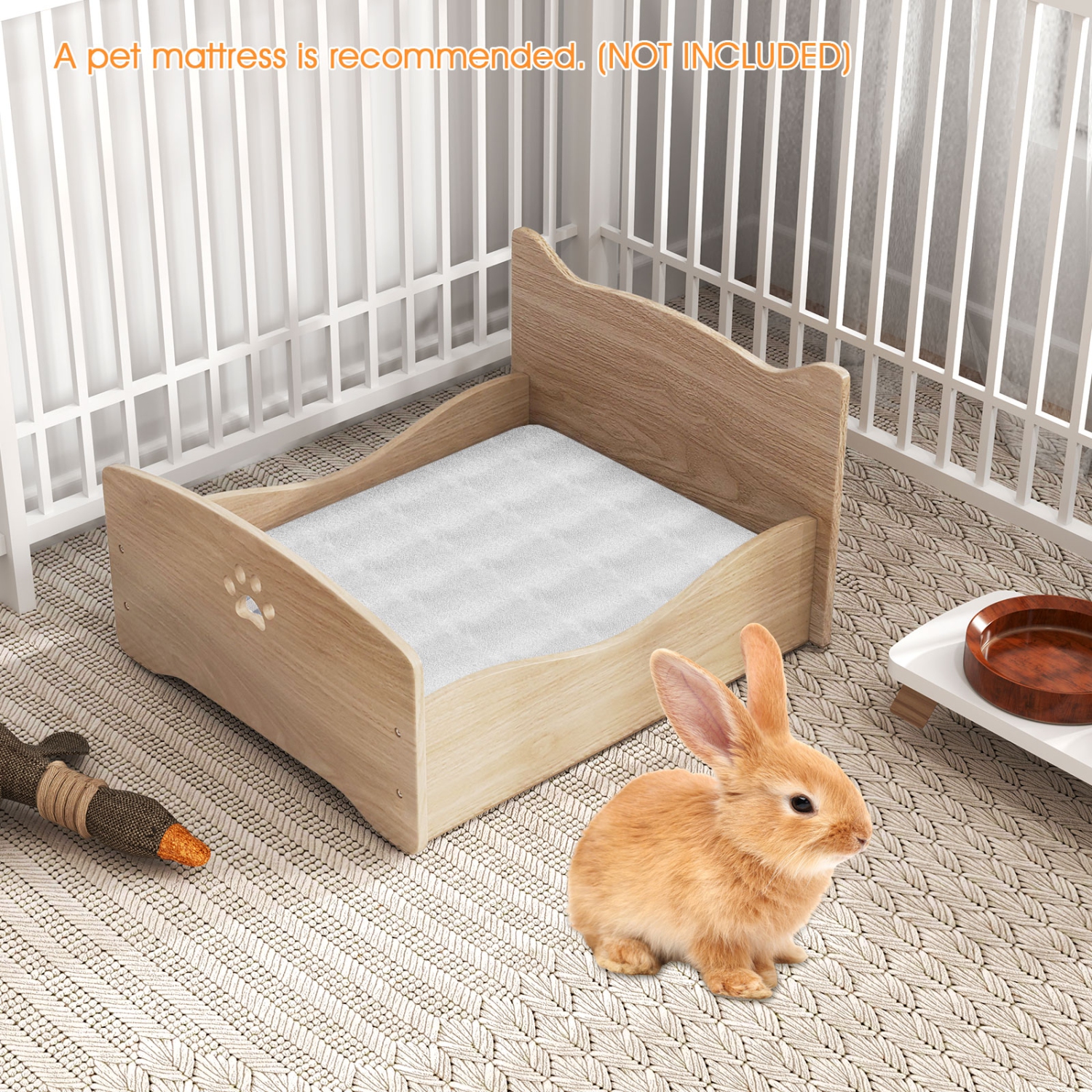 Gymax Elevated Pet Bed Frame Indoor Large Cat Bed w/ Rails Cute Headboards Animals Bed