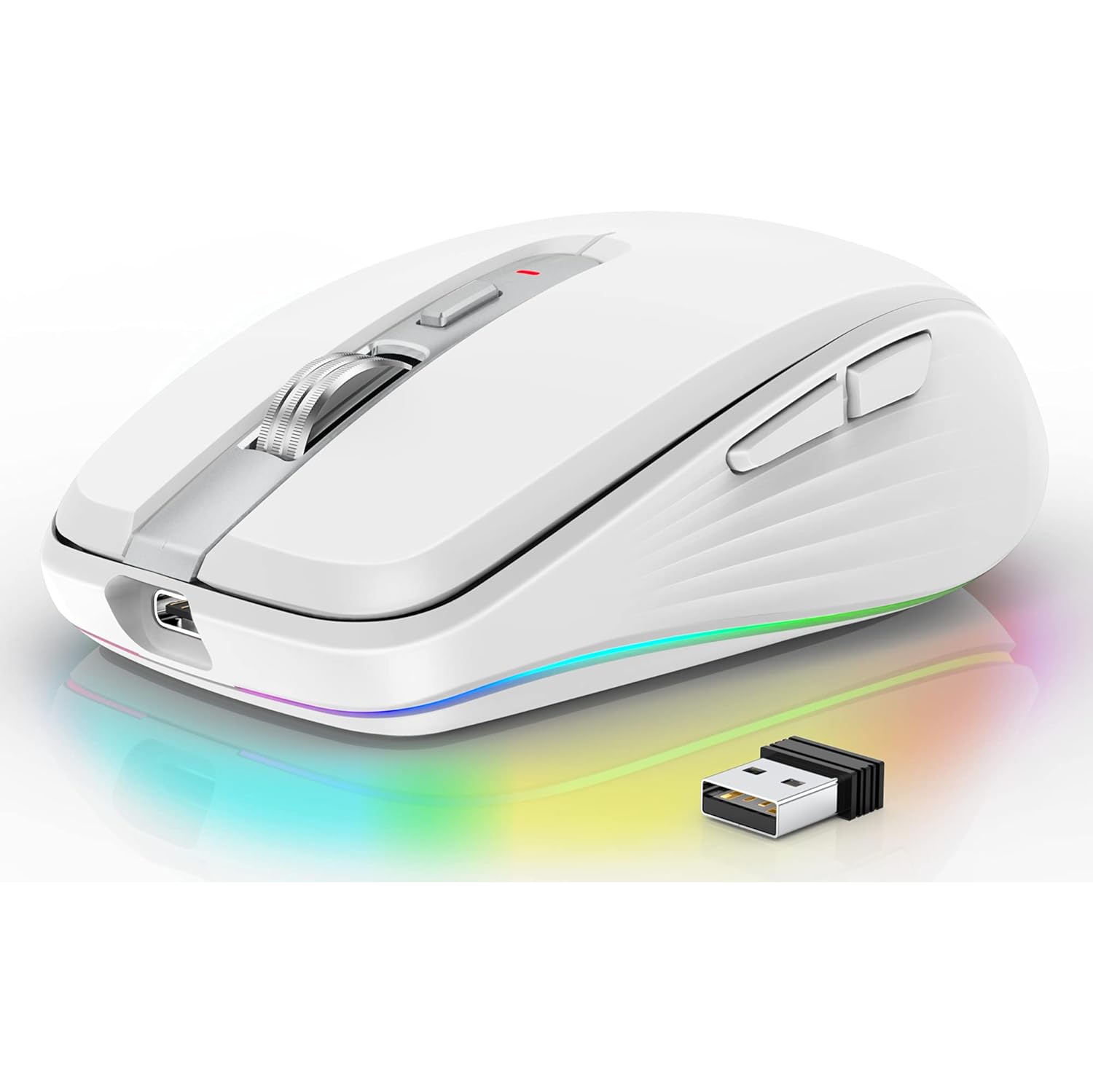 2.4GHz dual-mode Bluetooth wireless mouse,dual-mode Bluetooth with receiver, 2400 DPI adjustable Bluetooth mouse with RGB light, suitable for desktop