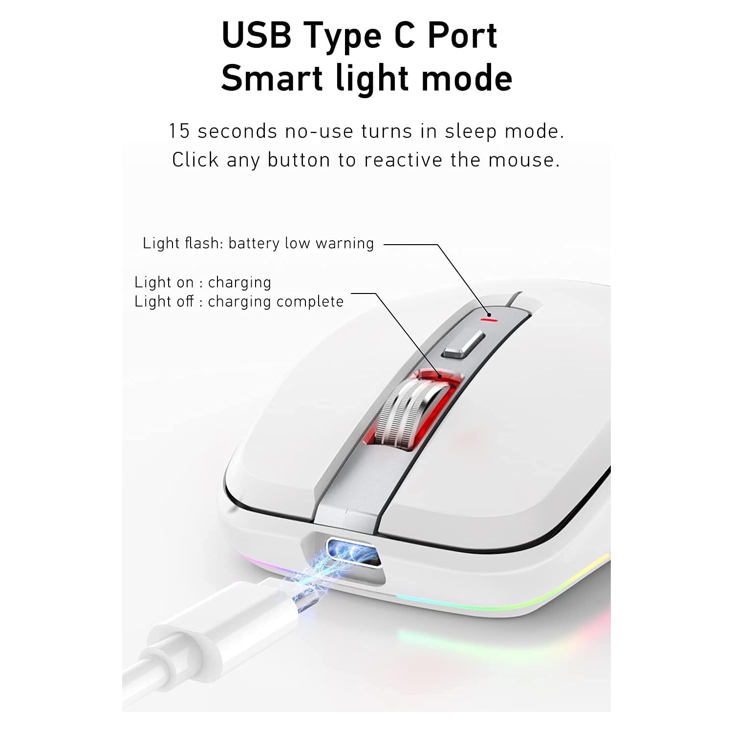 2.4GHz dual-mode Bluetooth wireless mouse,dual-mode Bluetooth with receiver, 2400 DPI adjustable Bluetooth mouse with RGB light, suitable for desktop